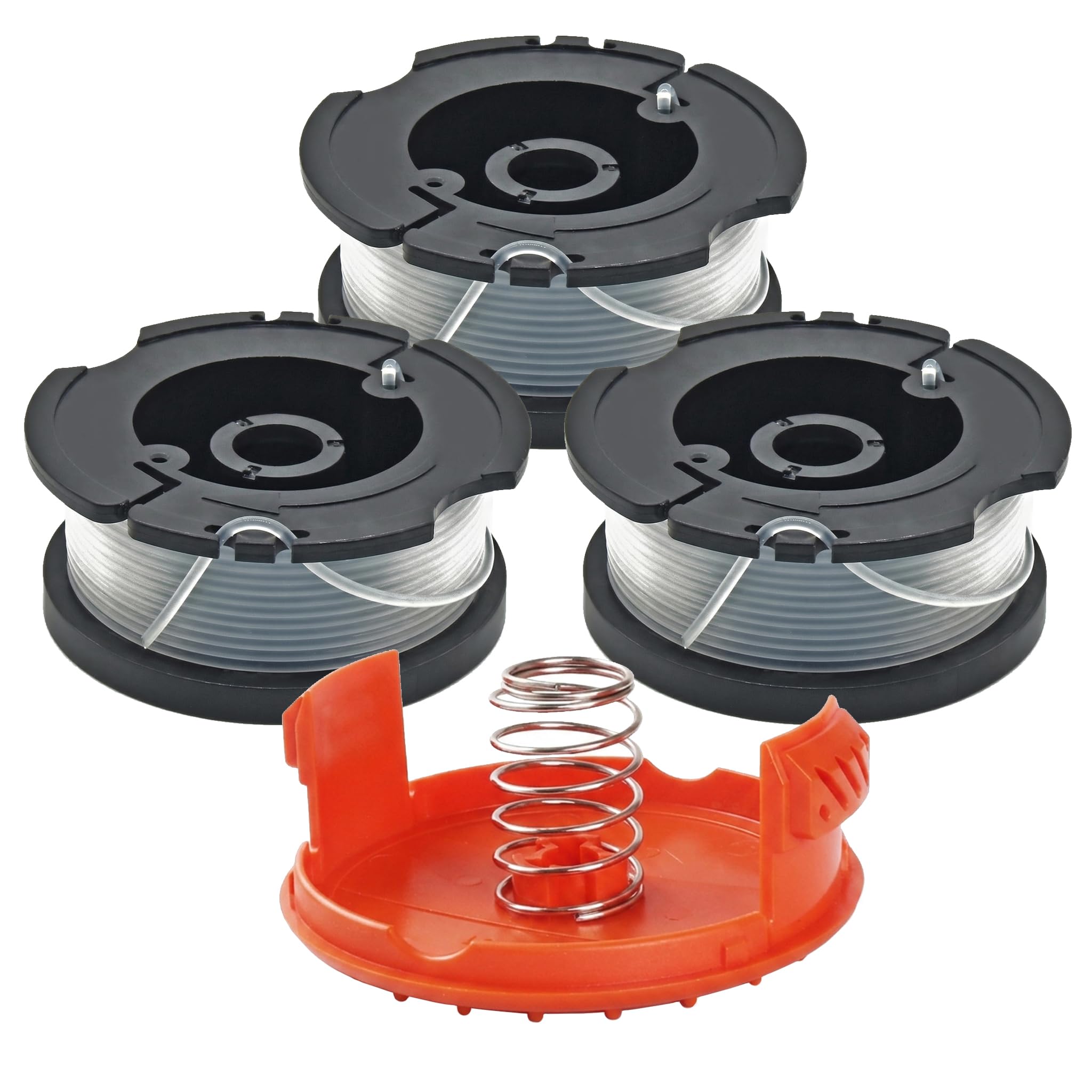 3Pcs Black and Decker Strimmer Spool,Strimmer Wire Replacement Parts,Φ065 Trimmer Line Refills Compatible with AF-100 ST5530-GB STC1820PC-GB GLC3630L20-GB BESTA525-530(with 1 Spool Cover Cap 1 Spring)