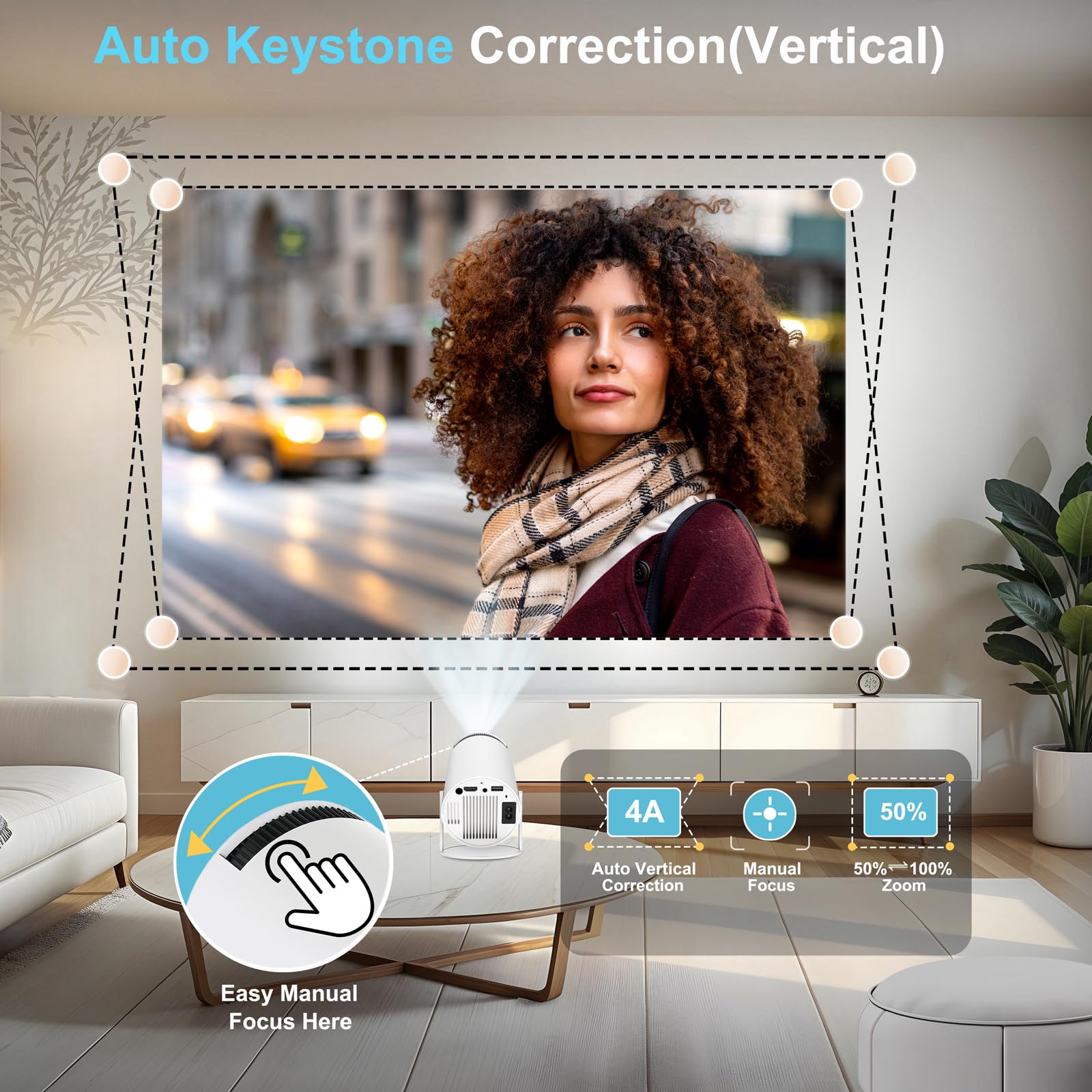 Mini Proiettore WiFi e Bluetooth, Proiettore portatile 4K 1080P, Correzione trapezoidale automatica, 200 ANSI-Lumen, 40"-130'' Schermo Proiettore Smart-Proiettore con Android 11.0