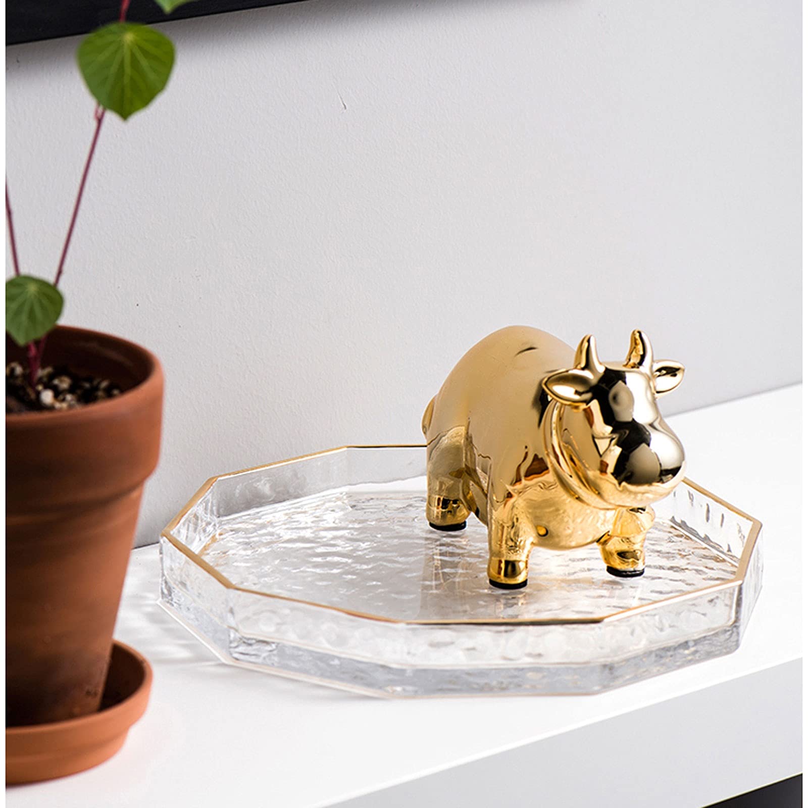 Bandeja de tocador dorada para baño y tocador, bandeja decorativa de cristal para joyas, perfumes, bandeja de tamaño pequeño para comer o exhibir