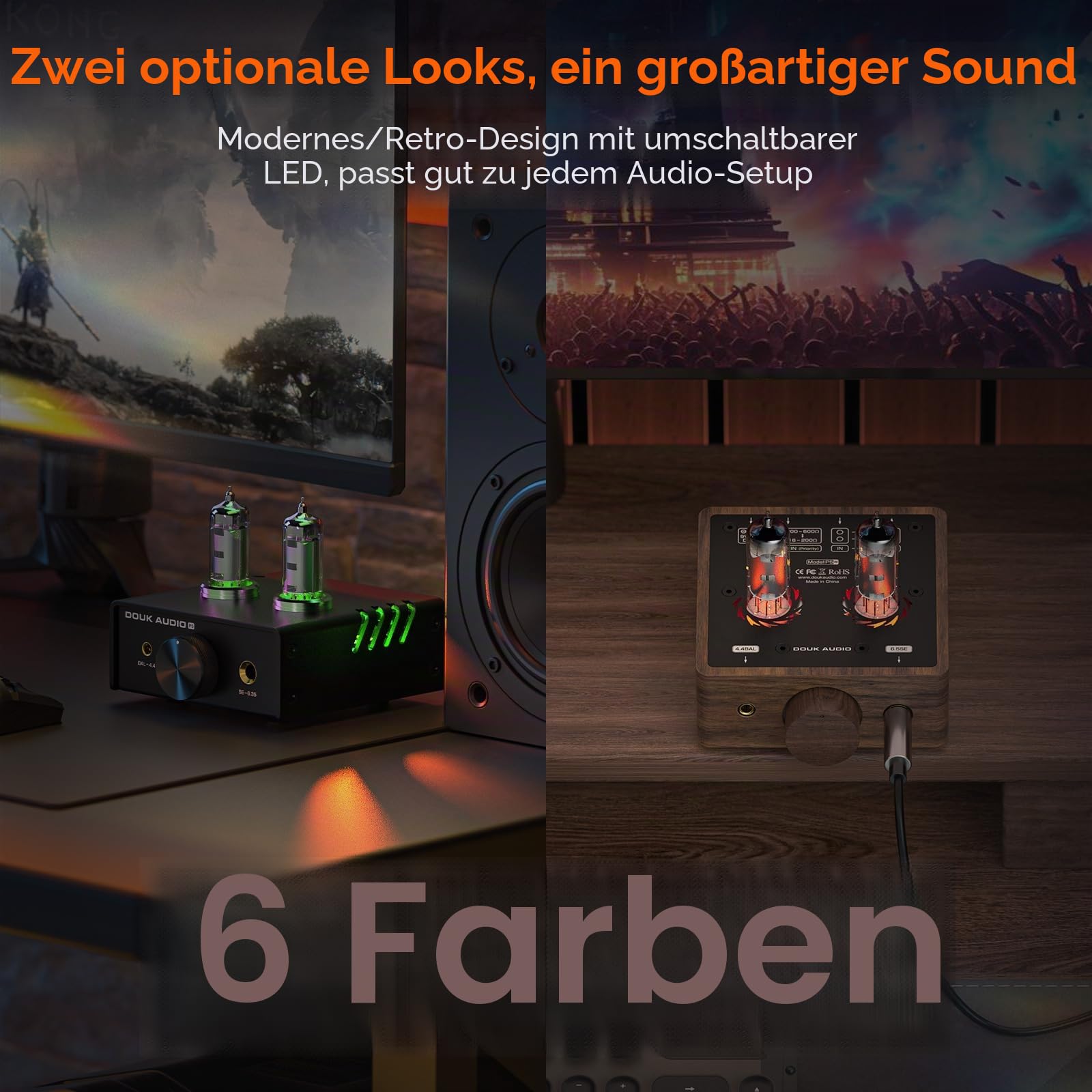 Douk Audio Mini Röhren Kopfhörerverstärker: Desktop Stereo HiFi-Vorverstärker mit 4,4/6,35-mm Buchse, Unterstützt 16-600 Ohm Impedanz (Aluminiumlegierung)