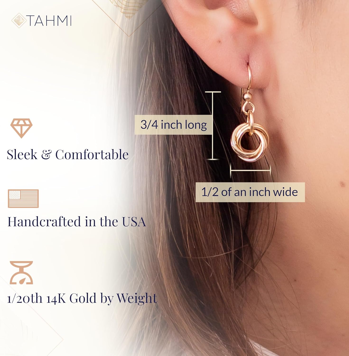 Dainty 14K Yellow Gold-Filled Love Knot Dangle Earrings for Women | Elegant Leverback Circle Drop Earrings | Minimalist Jewelry Gift for Her - Image 3