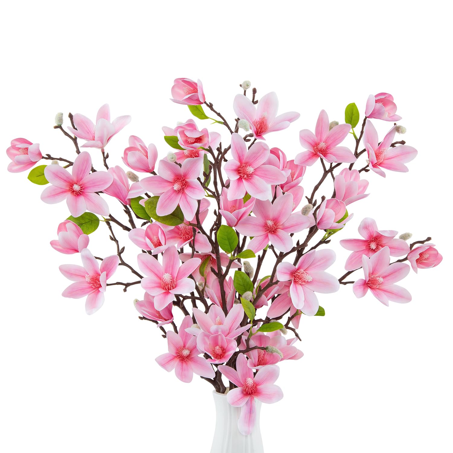 Magnolia artificiel rose haut de gamme lot de 3 fleurs de decoration