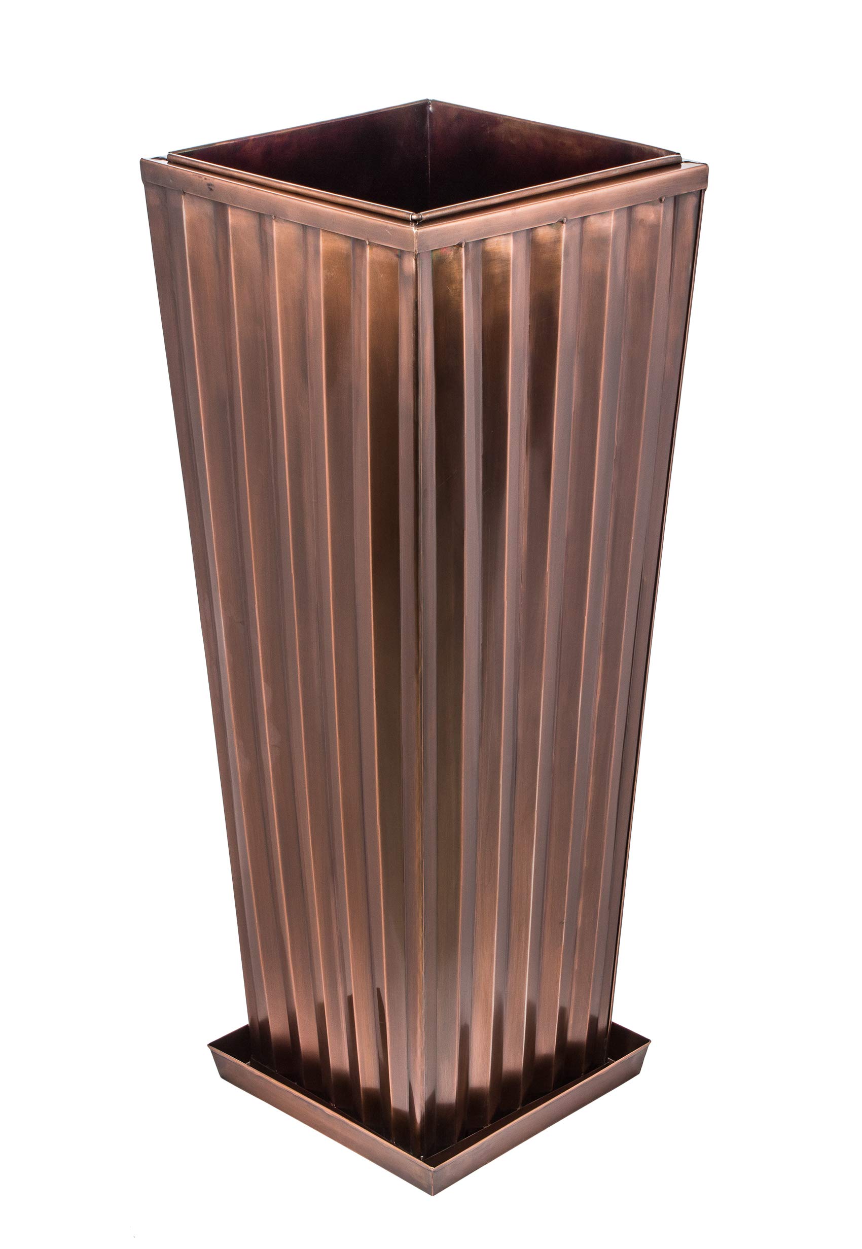 H Potter Patio Deck Flower Ribbed Garden Planter Antique Copper Finish (Small W/Tray)