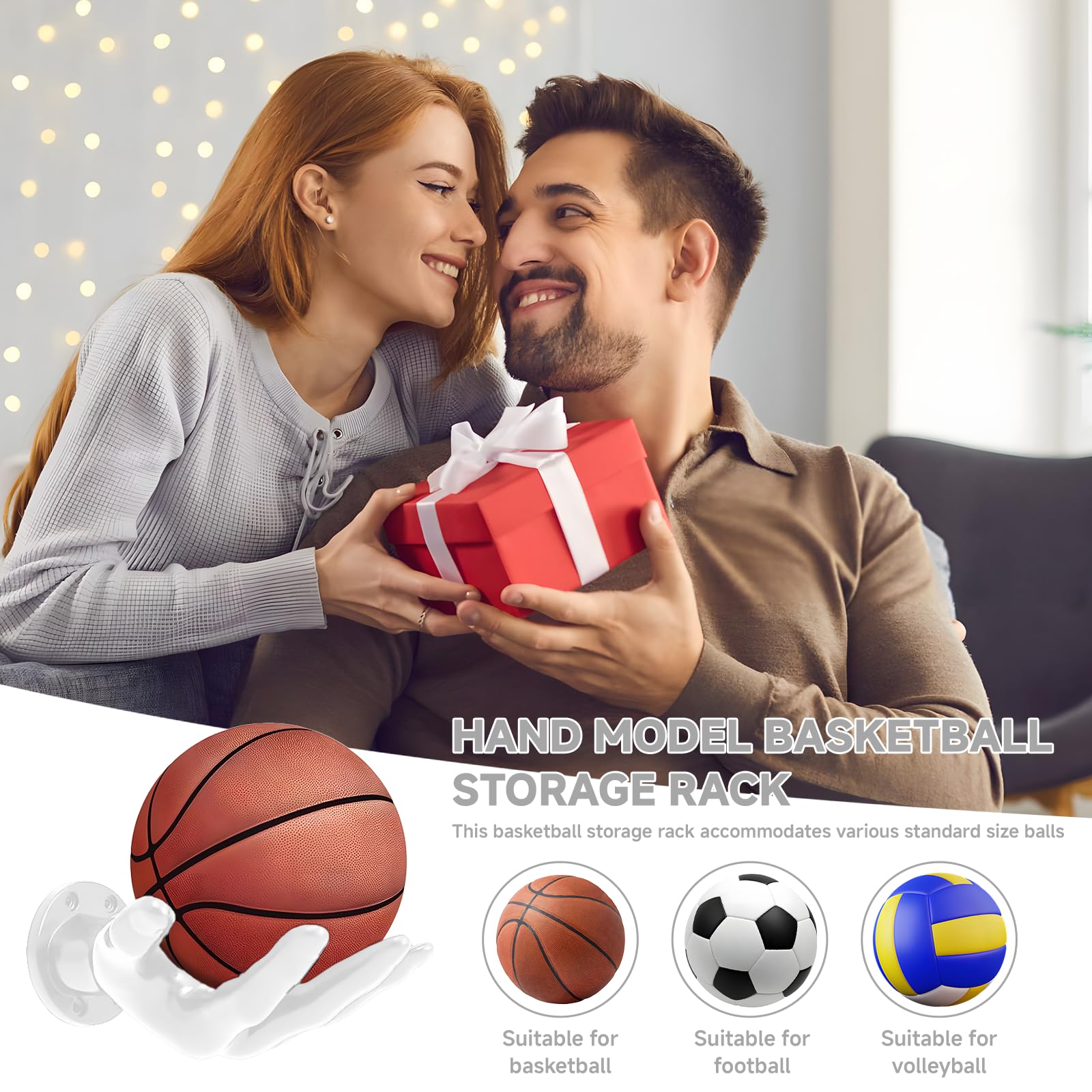 Soporte de Pared para Pelotas Deportivas, 22x17 cm, Guarda Baloncesto, Fútbol, Tenis, Voleibol, Blanco