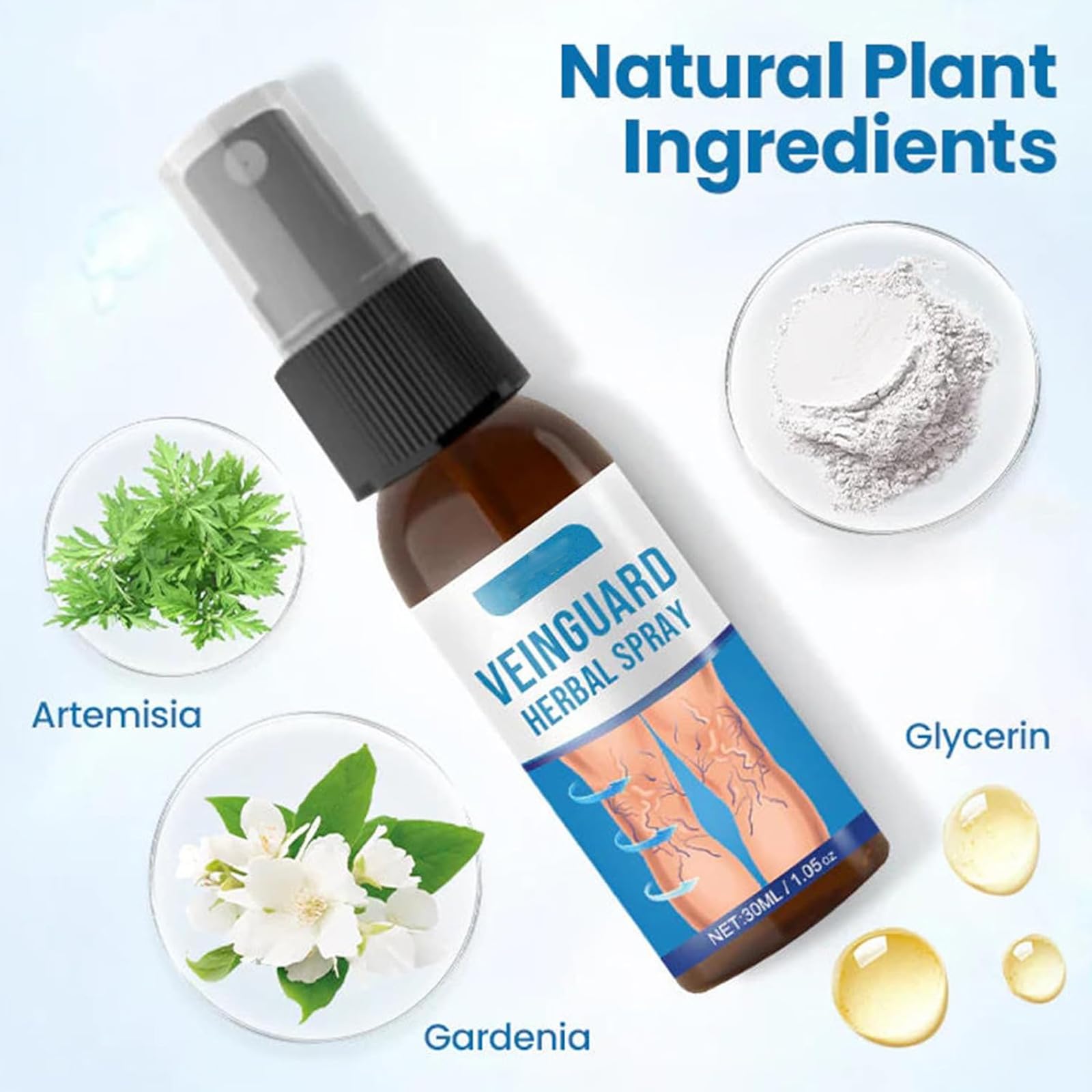 VeinGuard Spray Herbal, 2 en 1 Spray para Piernas y Venas para las Piernas, Spray Tranquilizante para Varices, Mejora la apariencia de las piernas y la circulación, 30ml*2