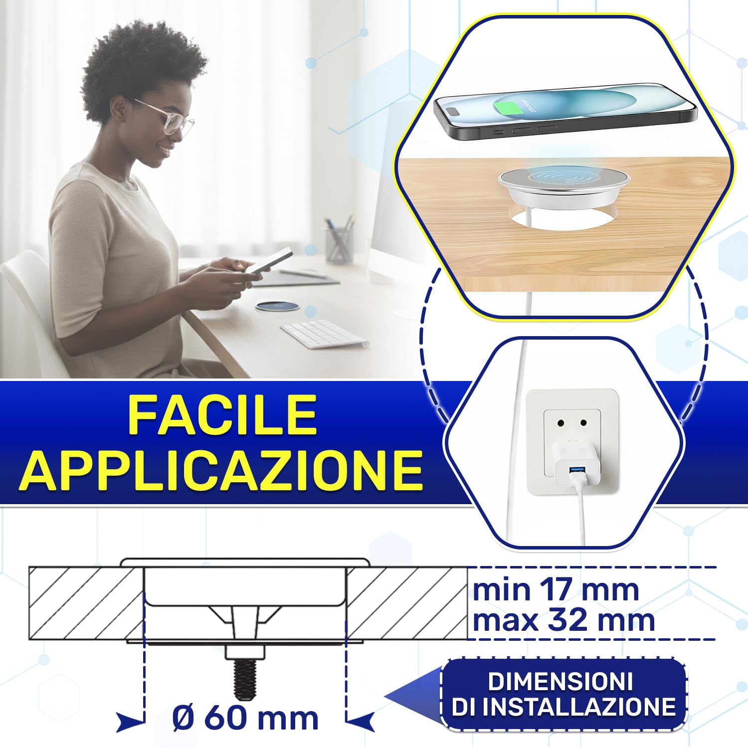 Caricatore Wireless per Smartphone Integrato Tavolo 10W 220–240V