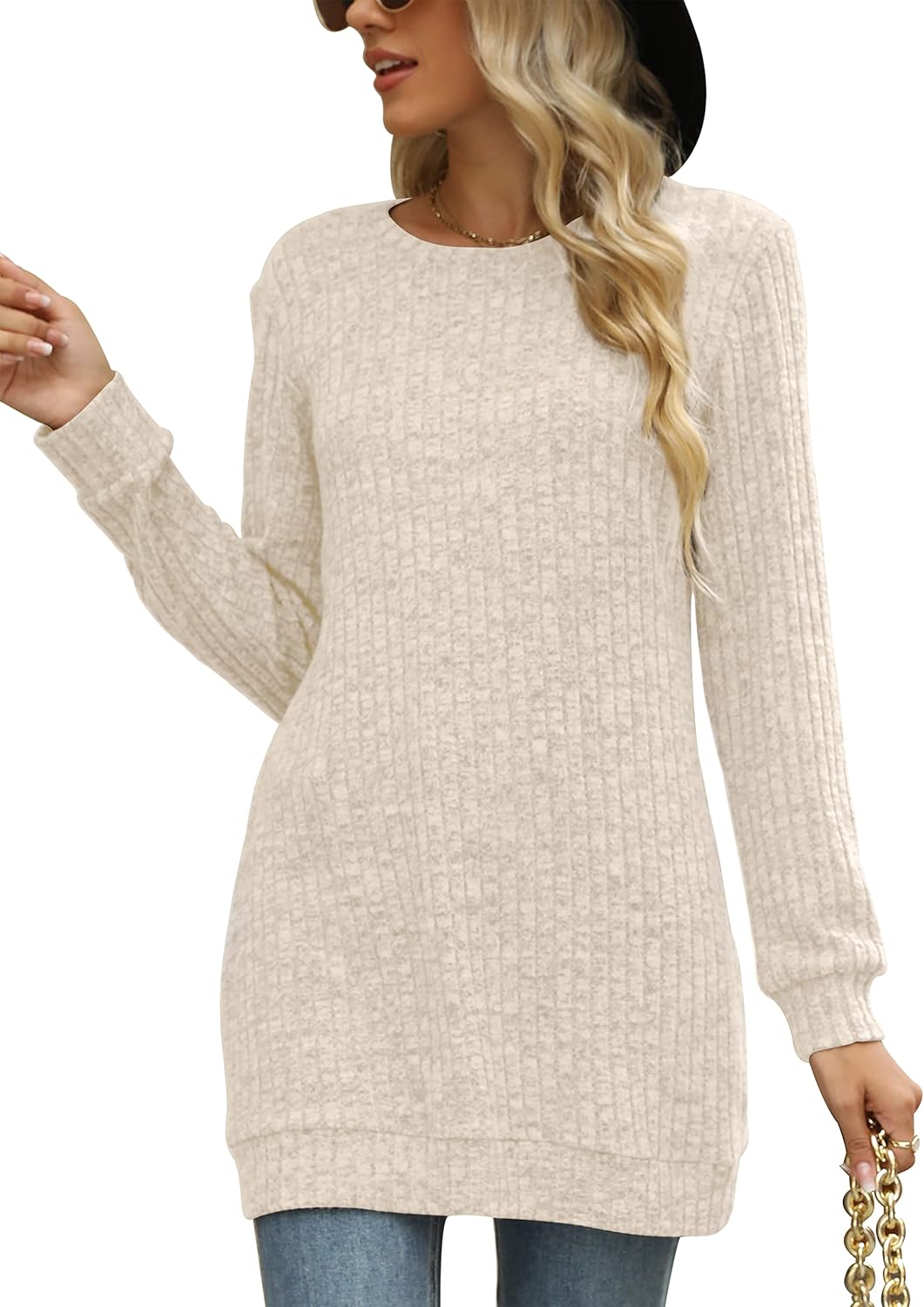 Sweaters for Women Long Sleeve Crewneck Sweatshirt Loose Casual Tunic Tops - Image 2