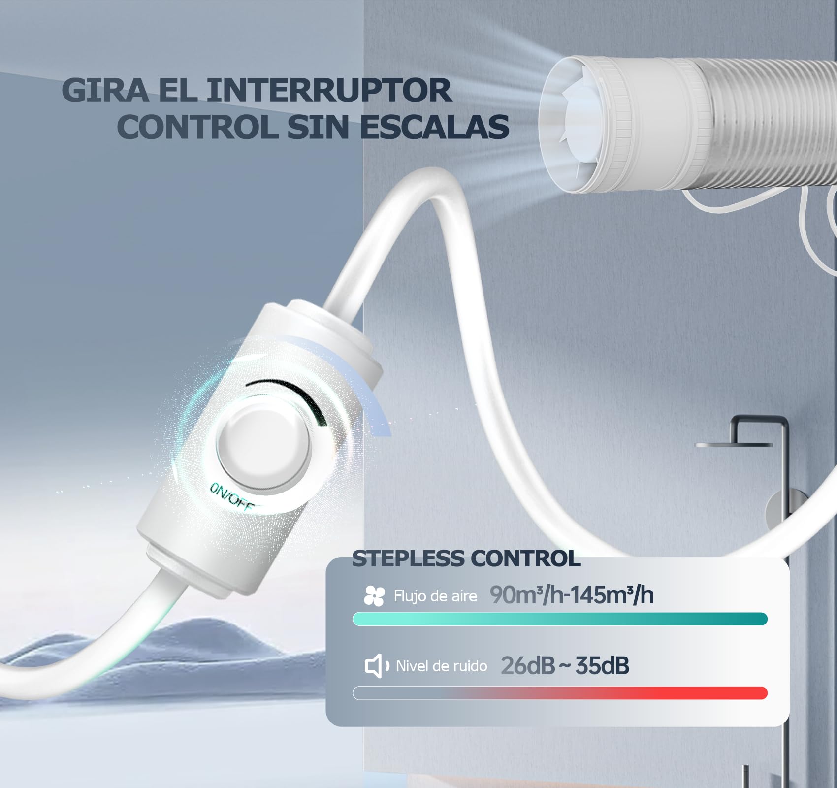 Ventilador Extractor de Aire en Línea 100 mm a Velocidad Ajustable con Protección Contra el Sobrecalentamiento, Ventilador de Conducto Compacto Silencioso Potente, Extractor de baño WC Tienda