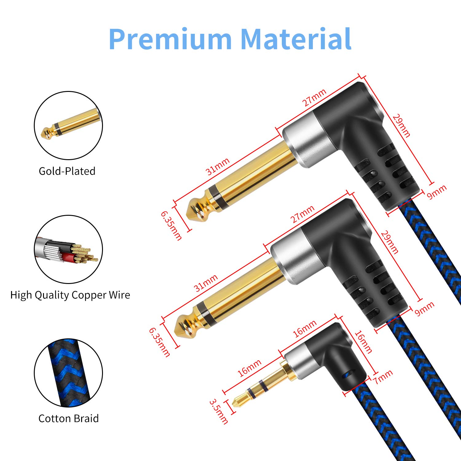 Cavo splitter da TRS da 3,5 mm a doppio TS mono stereo da 6,35 mm, 1,8 m, compatibile con smartphone, iPod, schede audio, lettori CD, altoparlanti multimediali, audio PA e sistema stereo