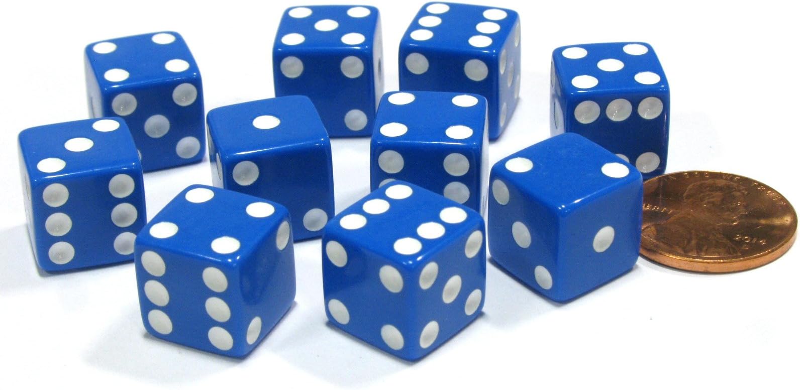 Set of 10 Six Sided D6 12mm Square Dice Blue