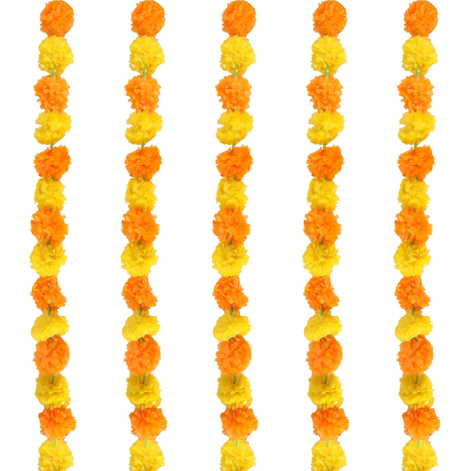 BOXOB 5pcs Marigold Flower Garland (Orange, Yellow)