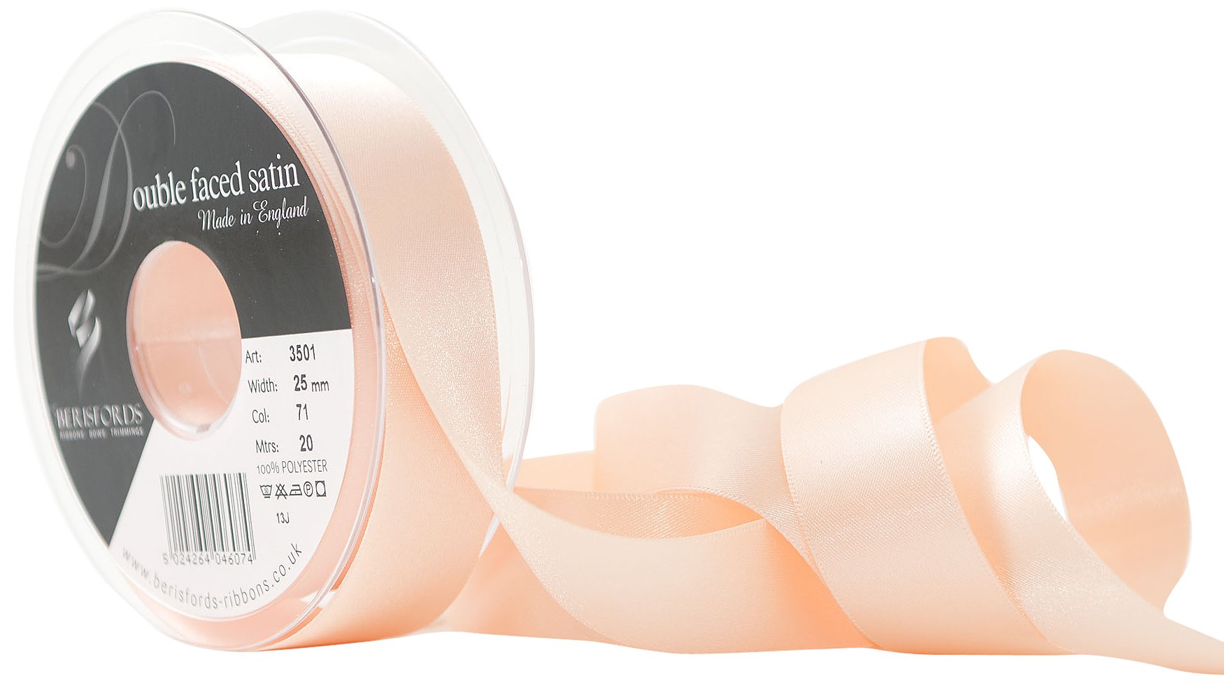 Berisfords Double Satin Ribbon, Peach, 20 m