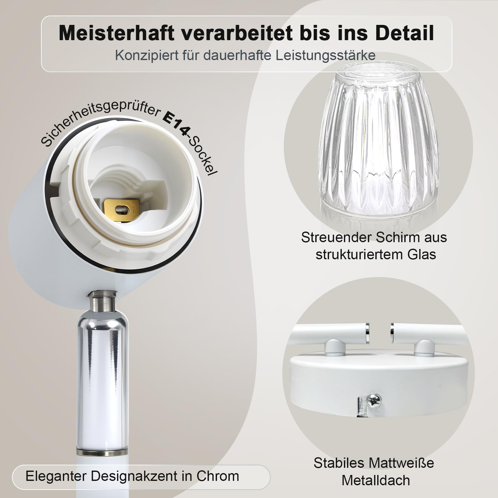 LED Deckenstrahler 4 Flammig E14 Weiß mit Glasschirmen
