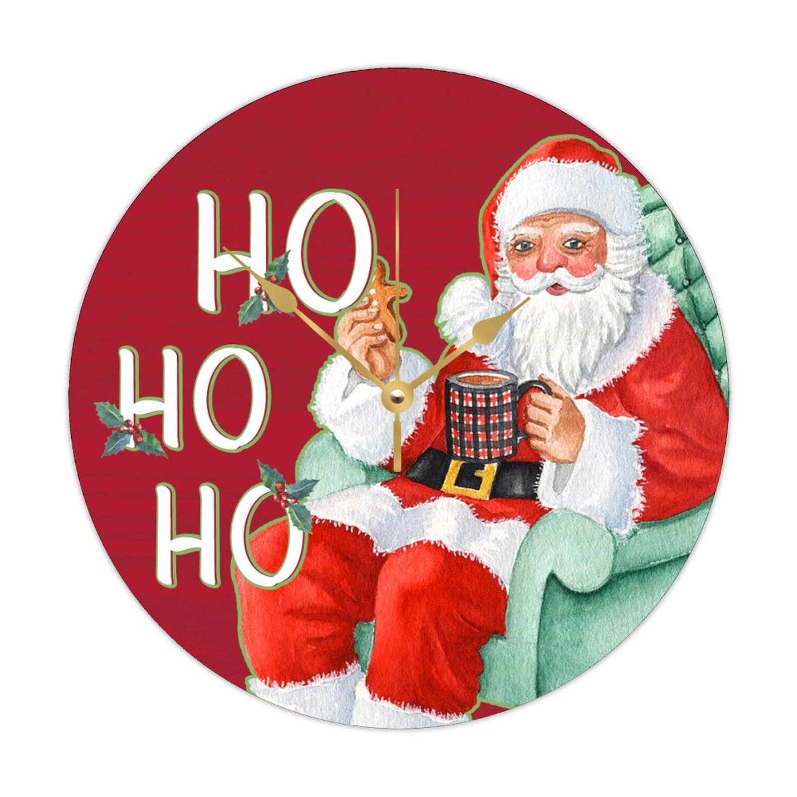 Horloge ronde en bois silencieuse pour dormir sans tic-tac avec Père Noël