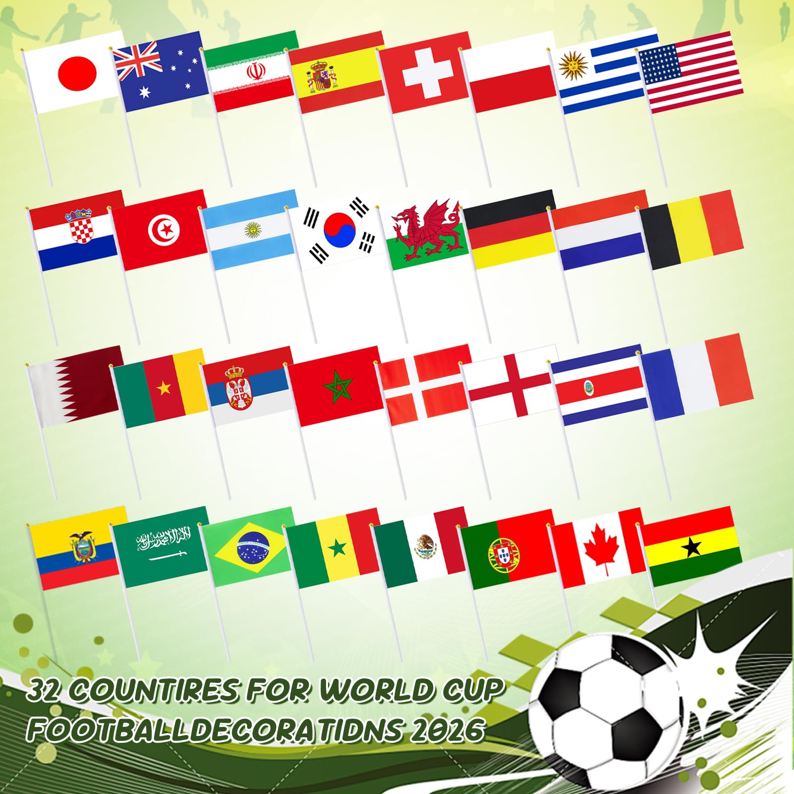 Coupe du Monde 2026 Drapeaux Kit 32 Pays 14x21cm Tissu Polyester Double Face Décorations Football