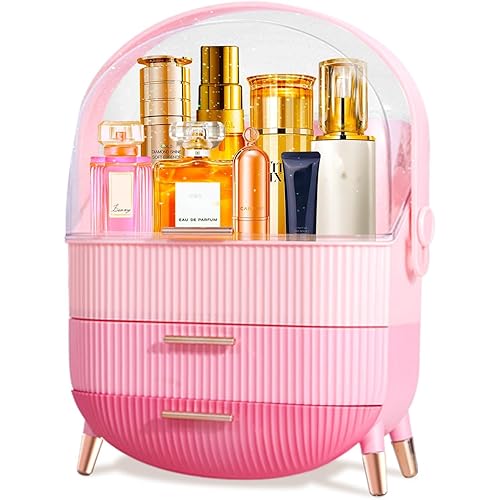 MASSY Egg Shape(Oval) Makeup Storage Box, Countertop Portable Vanity Cosmetics Organizer Preppy