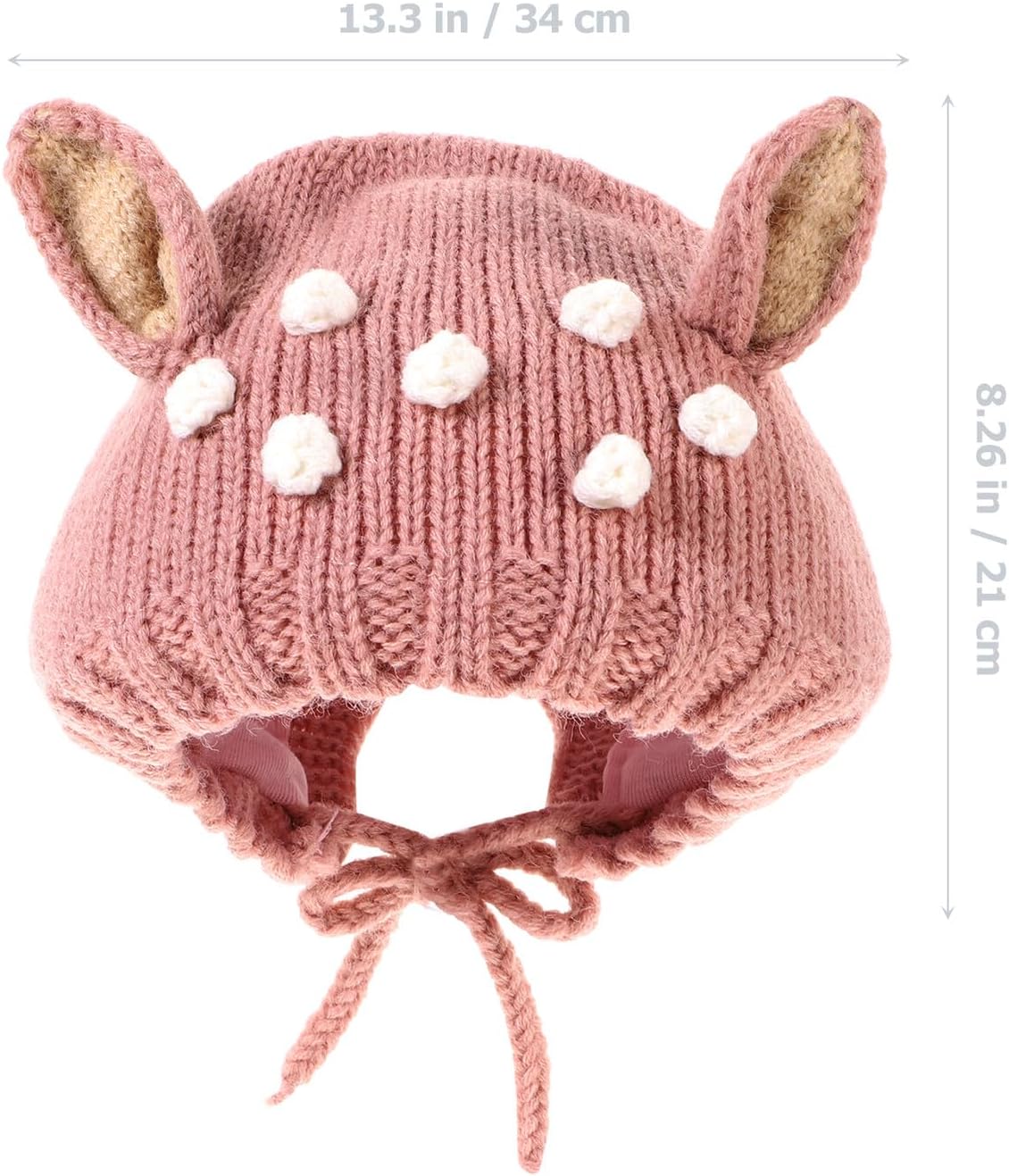Hemobllo Baby Knitted Hat with Ears, Woolen Yarn Winter Warm Cap Pink