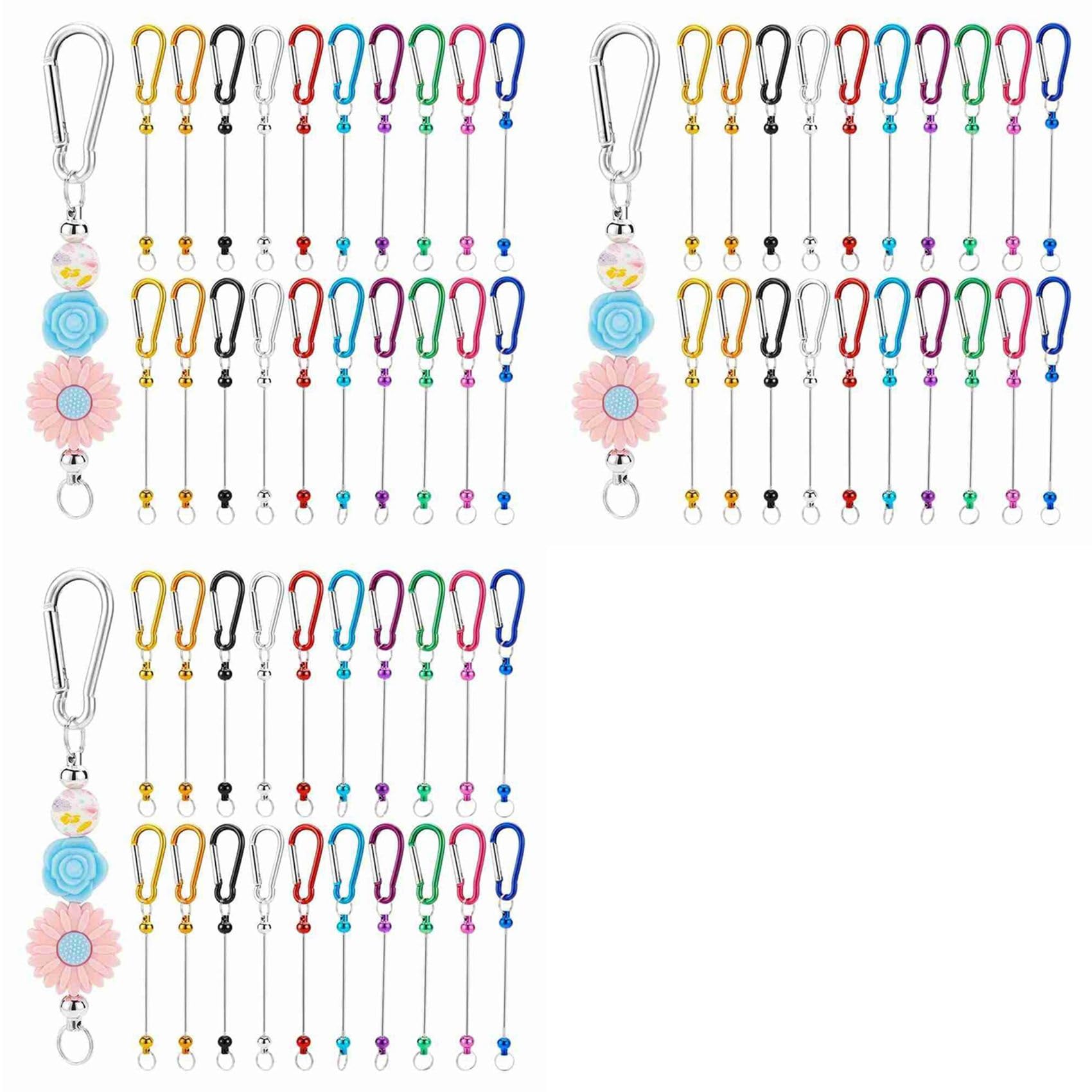 Vjsujehgy 60Pcs Beadable Keychain Bars,Colorful Blank Bead Keychain Bulk Metal Beadable Keychain Bars for Crafts Pendant Jewelry B