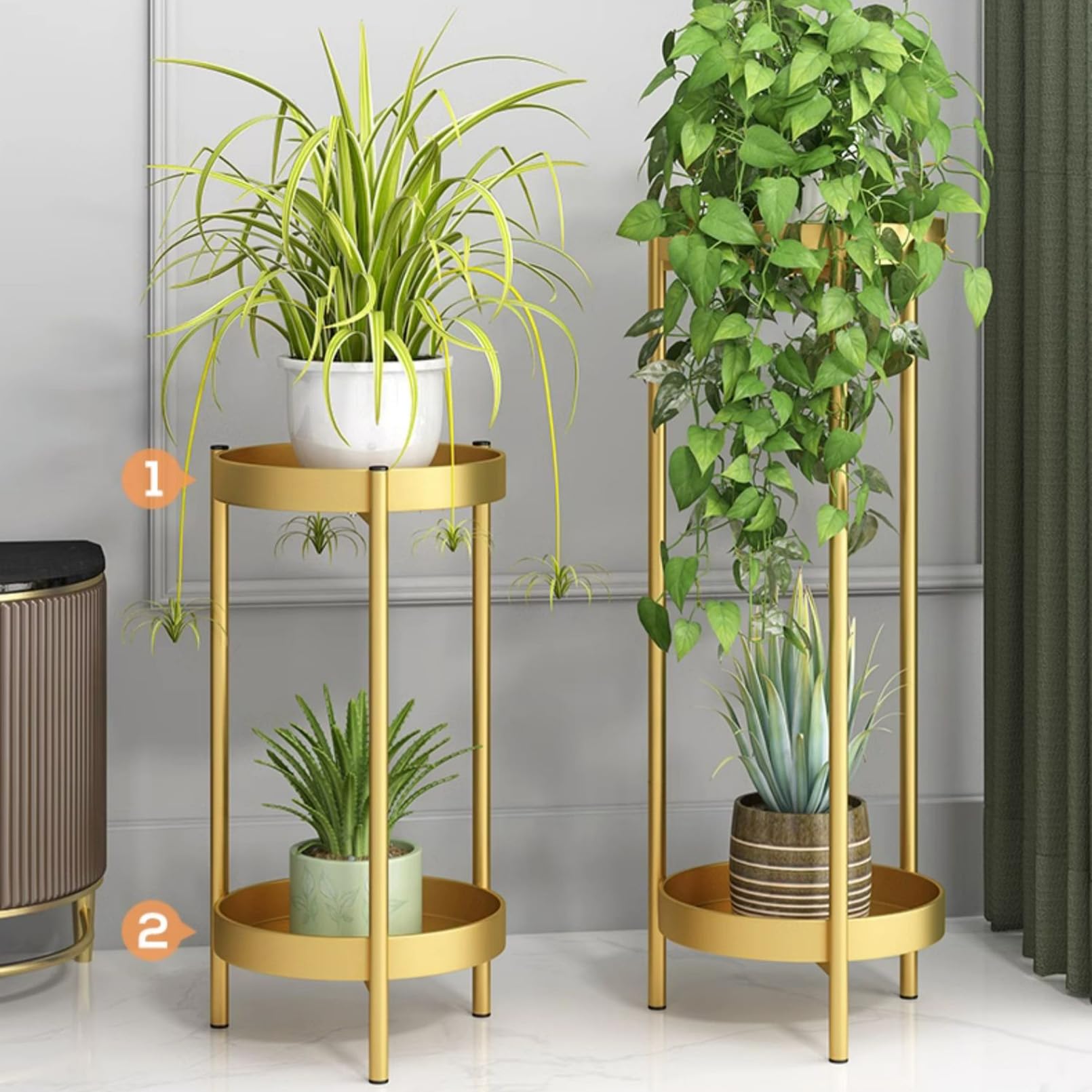 Supporto per Interni ed Esterni, portavasi in Metallo per Piante Multiple, Robusto portavasi per Fiori, Supporto per Piante Resistenti, mensola Rotonda per Giardino, Patio, Soggiorno, Balcone ad Ang