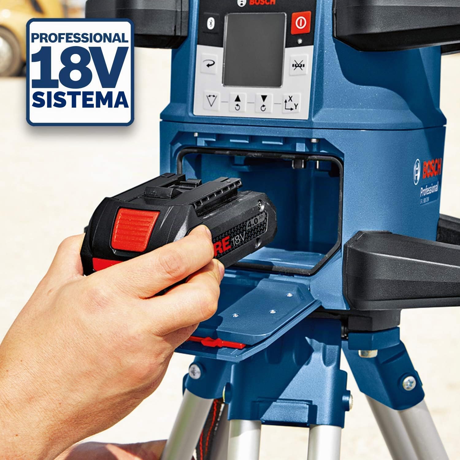 Bosch Professional Sistema 18V Nivel láser giratorio GRL 600 CHV (1 batería 18V x 4.0 Ah + cargador, función aplicación, alcance Ø: hasta 600m, en maletín)