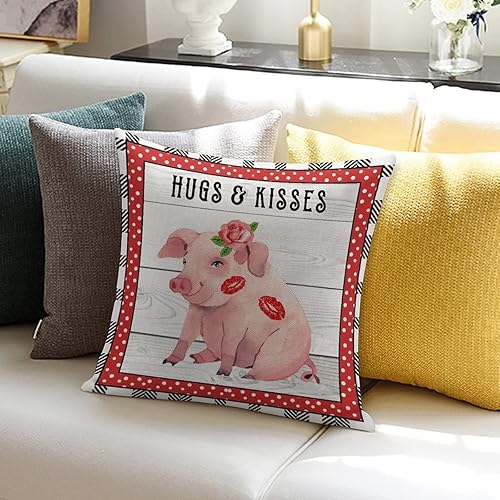 Miniatura 4 de Valentines Day Pig Hugs  Kisses Decorative Throw Pillow Covers 16x16 Farmhouse Square Accent Valentine Pillow Cushion Cover Case for Sofa Bedroom