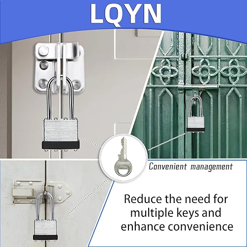 Miniatura 10 de LQYN Candado laminado con llave (1-916 pulgadas, 1.575 in), cerraduras iguales con llave, aro azul, grillete largo, paquete de 60, cerradura para