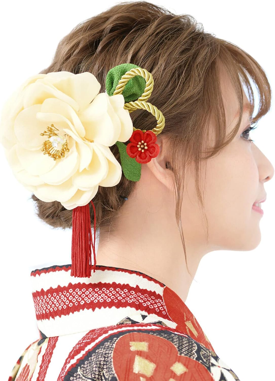 えり様 あじさい1輪 髪飾り プリザーブドフラワー バラ3輪入り