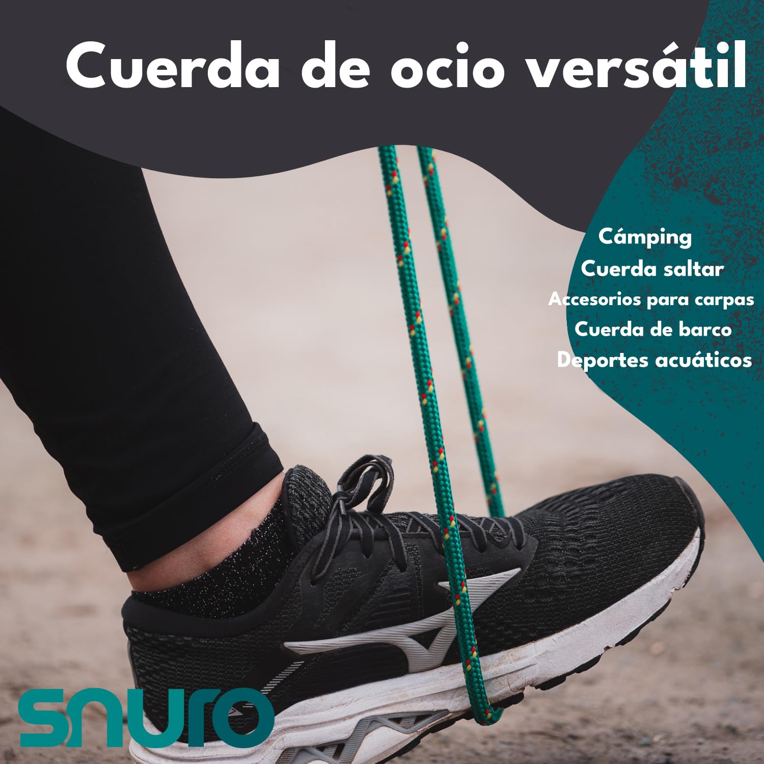 Cuerda de polipropileno (10mm, 50M, amarillo con rojo y verde) - Cuerda trenzada ligera y versátil para exteriores, para supervivencia y jardín - ¡No para escalar! - Carga de rotura 1326kg