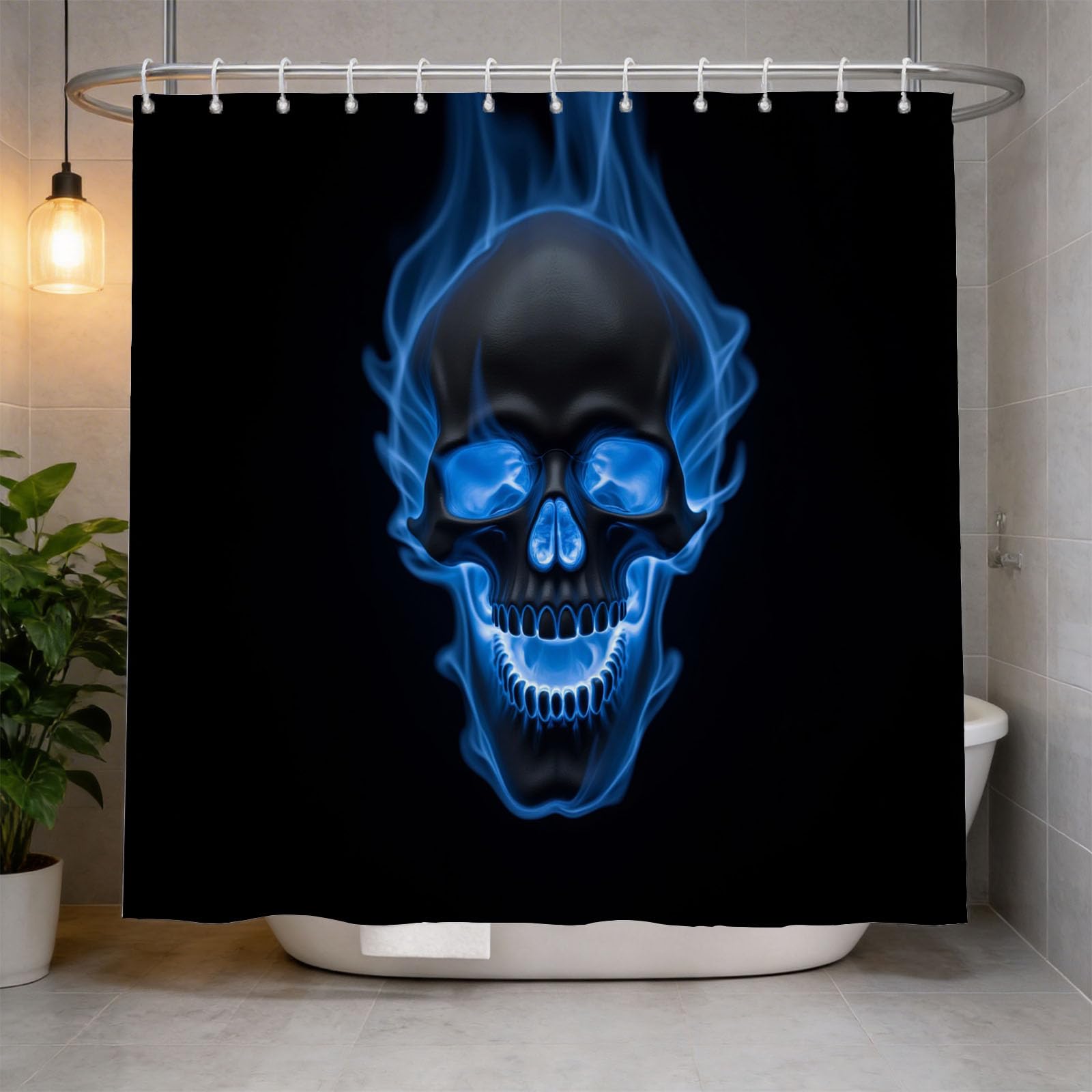 Hongduo 3D Skeleton Shower Curtain for Stalls Bathtubs Cool Bathroom Decor Shower Curtain Set Polyester Fabric Waterproof 200x200cm/79X79 Inch with Hooks