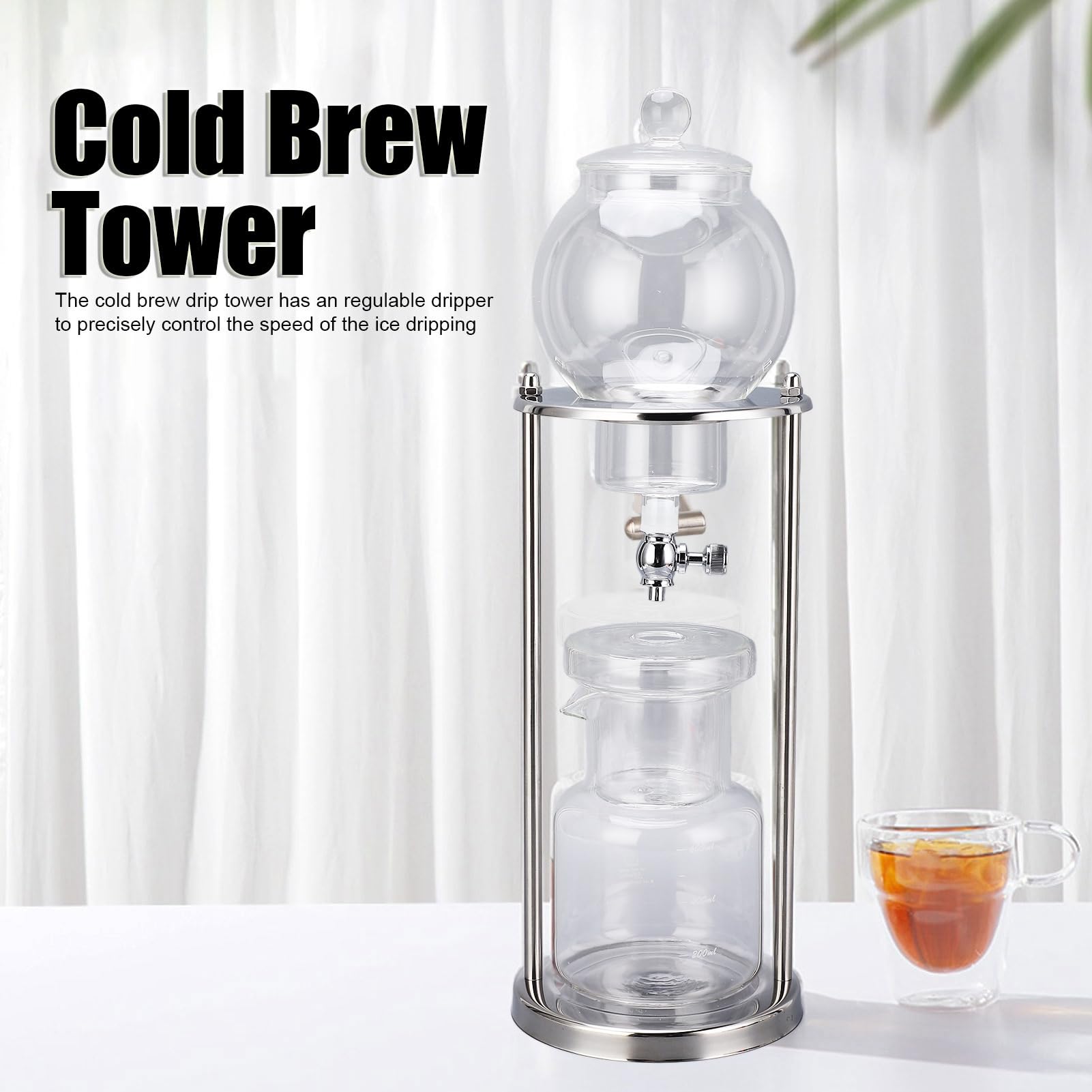 SIXRUN Cold Brew Drip Tower Macchina per caffè Ghiacciato in Acciaio Inossidabile in Vetro Trasparente da 600 Ml Fai-da-te per gli Appassionati di Bevande Fredde