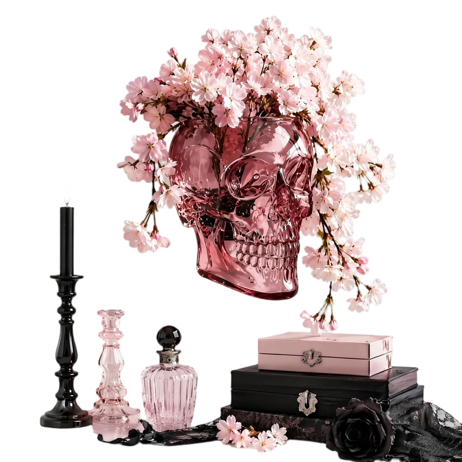 Aukojoy Spooky Face Hanging Flower Pot Multi-Purpose Translucent Gothic Skull Planter Creative Wall Art Ornament for Festival Party Decor