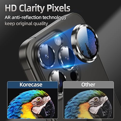 Vista 10 de Korecase Protector de lente de cámara para iPhone 15/iPhone 15 Plus, protección contra caídas, resistente a los arañazos, cubierta de cámara de Negro