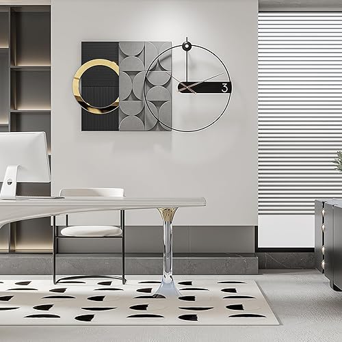 Miniatura 5 de Reloj de pared decorativo grande, silencioso, sin tictac, moderno, de metal, decoración para sala de estar, oficina, dormitorio, cocina (negro, 30 x