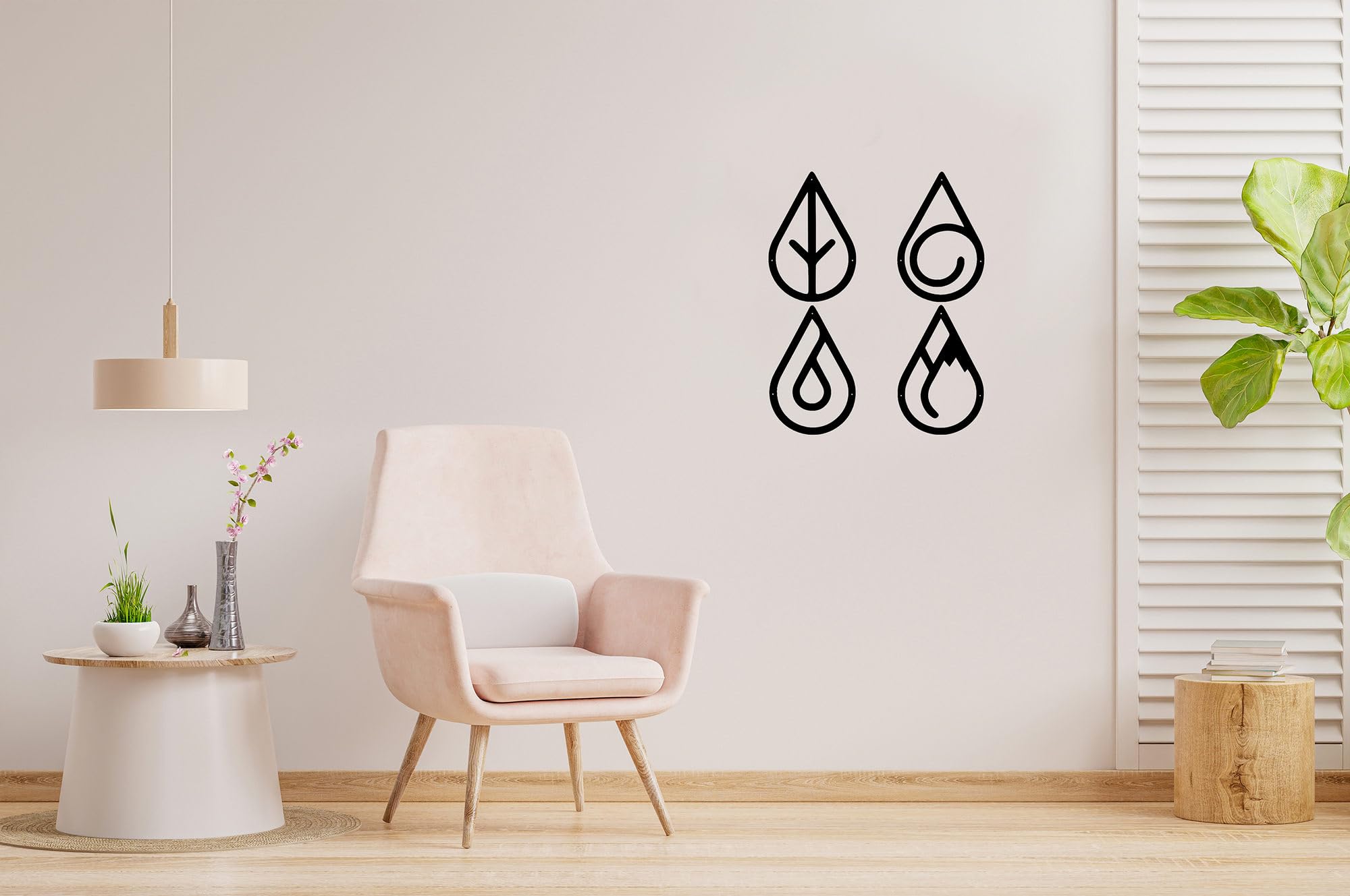 Décoration murale en métal pour salon design chaleureux lot de 4 pièces