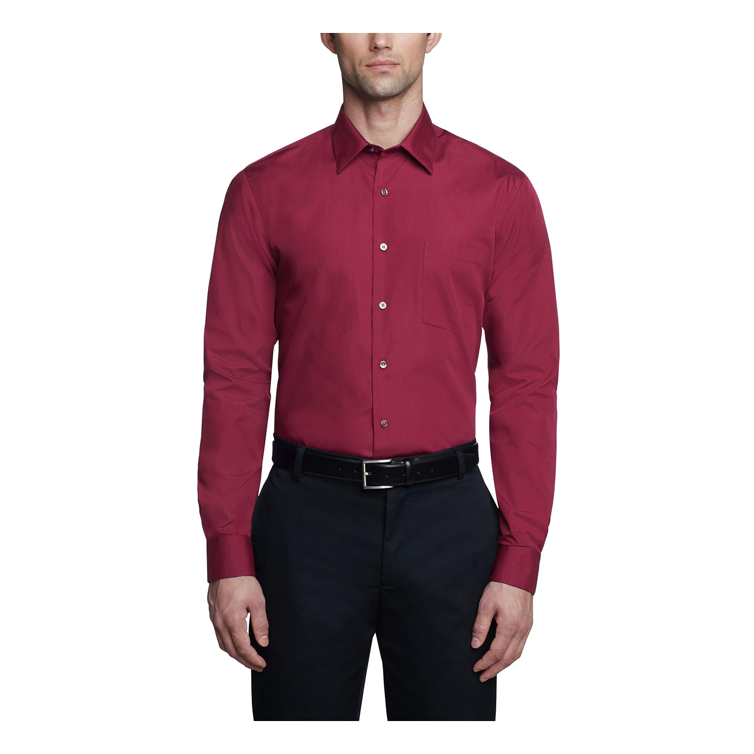 Van Heusen Men's Dress Shirt Fitted Poplin Solid, Magenta, 15.5" Neck 32"-33" Sleeve