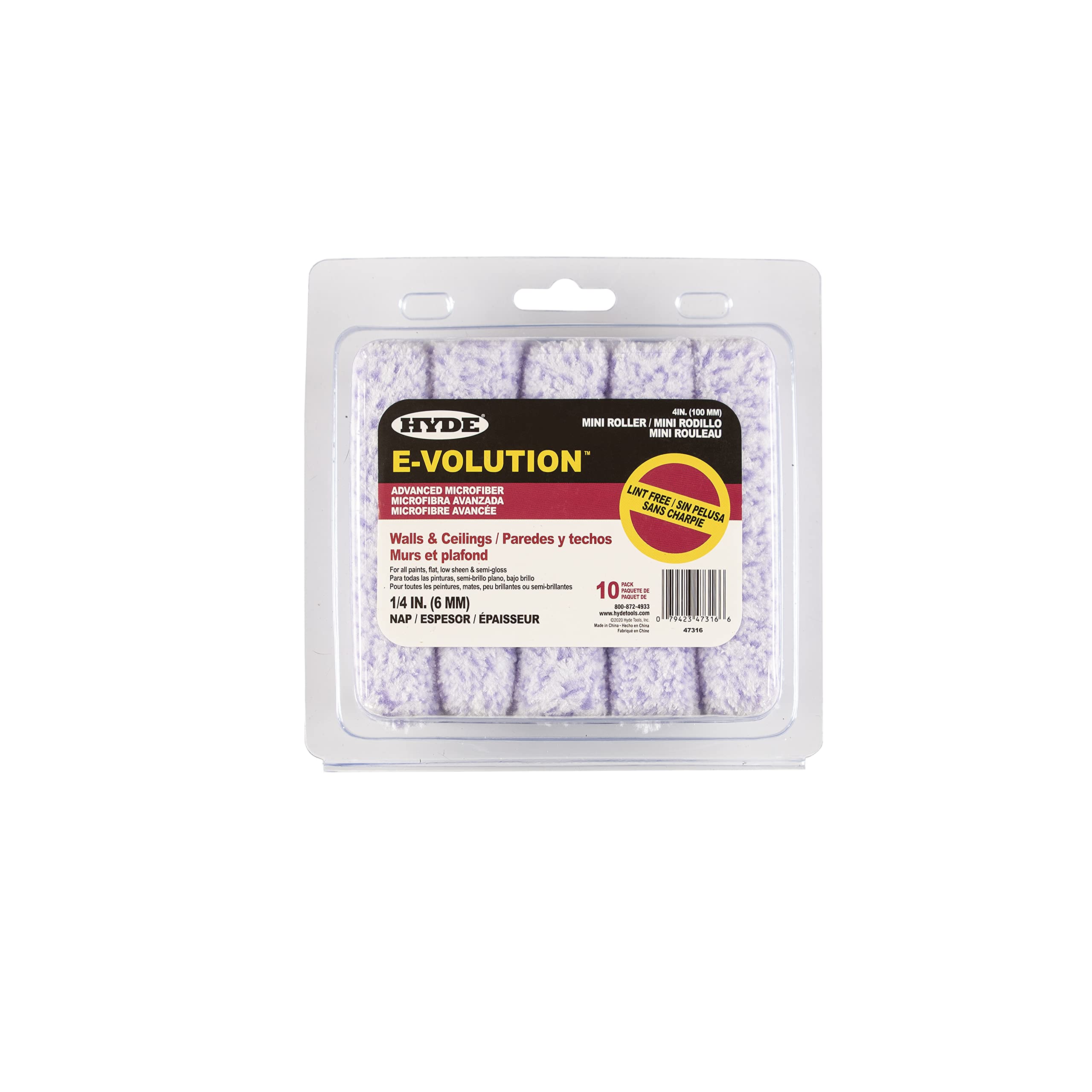 Cubierta de rodillo mini Hyde 47316 de 1/4 pulgadas para pintura detallada pack de 10 unidades