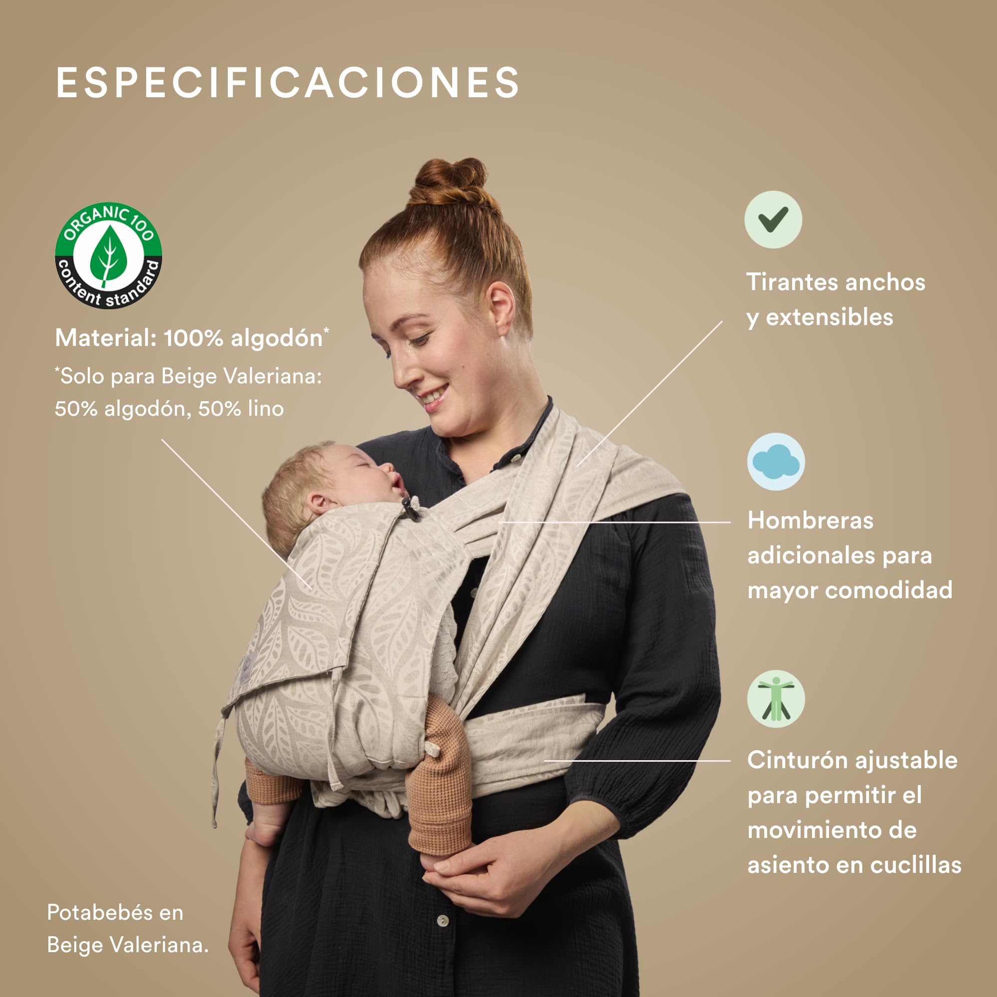 Portabebés Stokke Limas, Floral Beige (OCS) - Portabebés de media hebilla para recién nacidos - Tres opciones de transporte - Seguro desde el nacimiento y hasta 15 kg