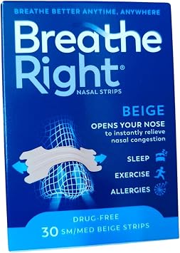 Breathe Right Nasal Strips, Stop Snoring Aids for Men & Women, Small/Medium Anti Snore Strips, Original Tan, 30 Strips