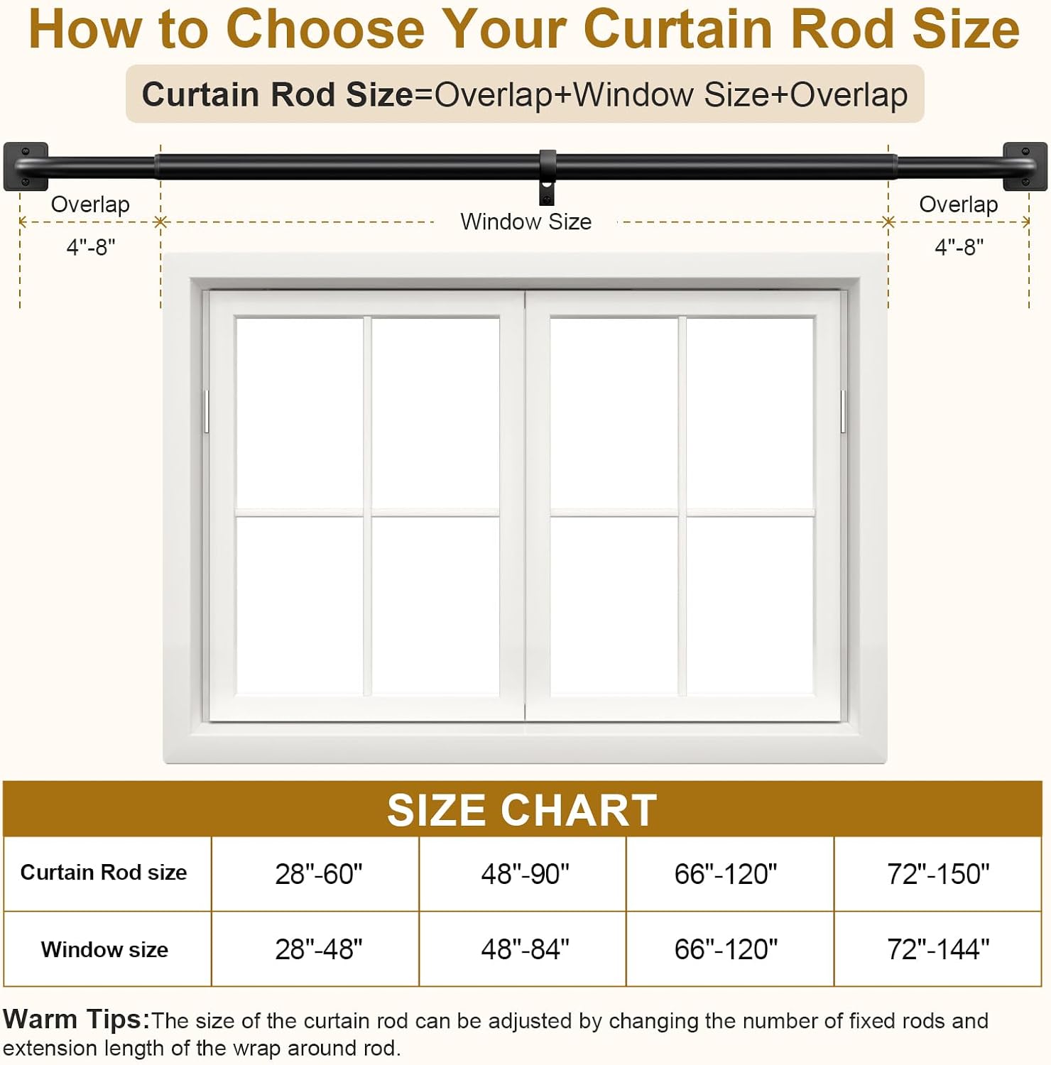 Lootkell Black Wrap Around Curtain Rods for Windows 48-84 Inch Adjustable