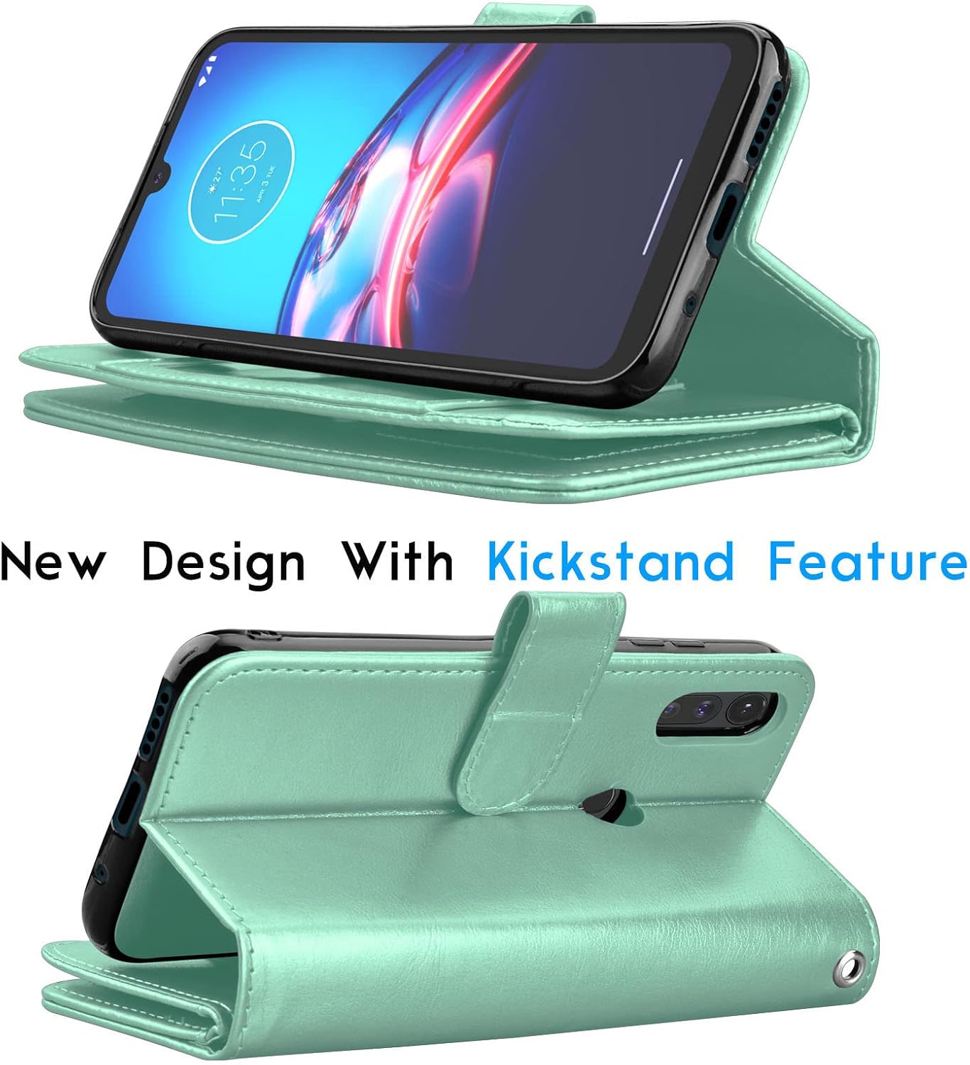 Tekcoo Wallet Case for Moto E 2020 / Motorola Moto E (2020), Luxury PU Leather ID Cash Credit Card Slots Holder Carrying Pouch Folio Flip Cover [Detachable Magnetic Hard Cases] Lanyard - Turquoise