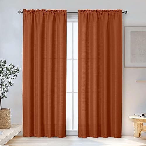 Miniatura 53 de OWENIE Bob Linen Cortinas de Lino de 96 Pulgadas Extra Largas Juego de 2 Paneles para Sala de Estar Dormitorio, Filtrado de Luz Cortinas de Ventana
