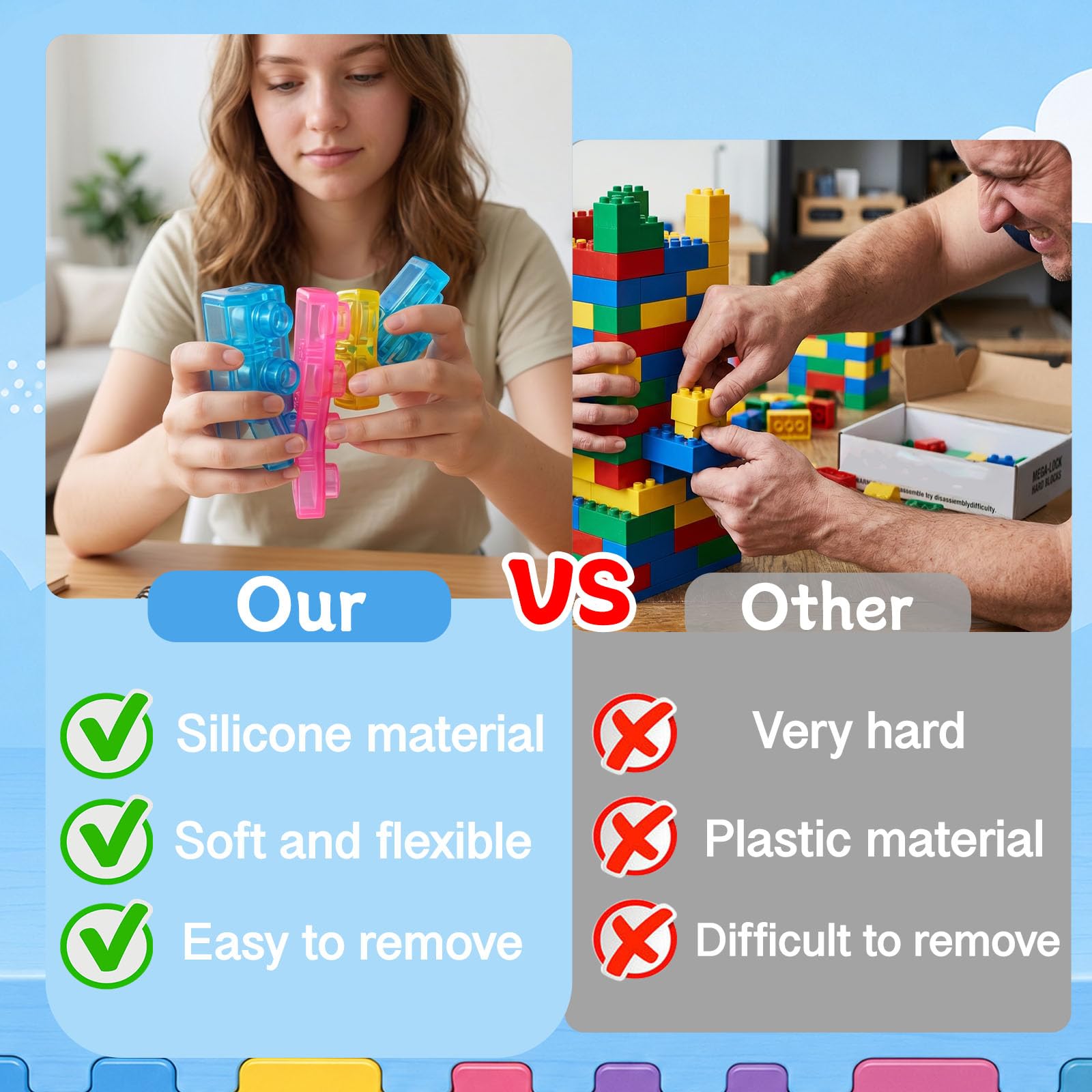 Blocchi da Costruzione Sensoriali, 40 Pezzi Jelly Blocchi, Gioco Espandibili, Morbidi e Flessibili, Giochi Sensoriali