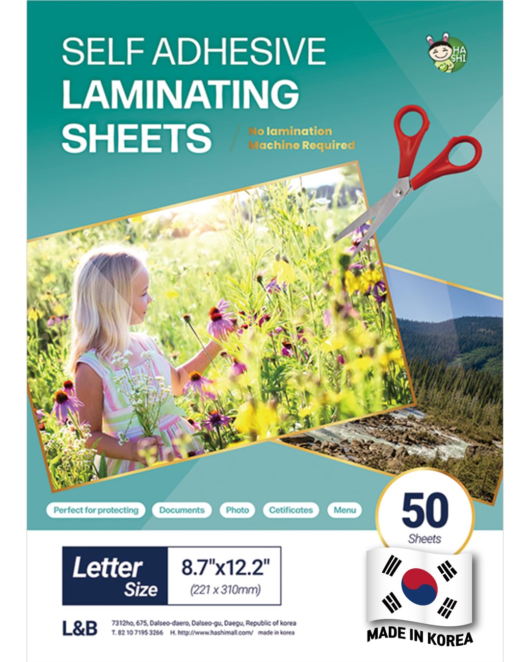 Self Adhesive Laminating Clear Sheets, 4mil, Pack of 50, Letter Size (8.5 x 11 Inches) No Heat, No Machine, Laminate Sheets Self Sealing, Contact
