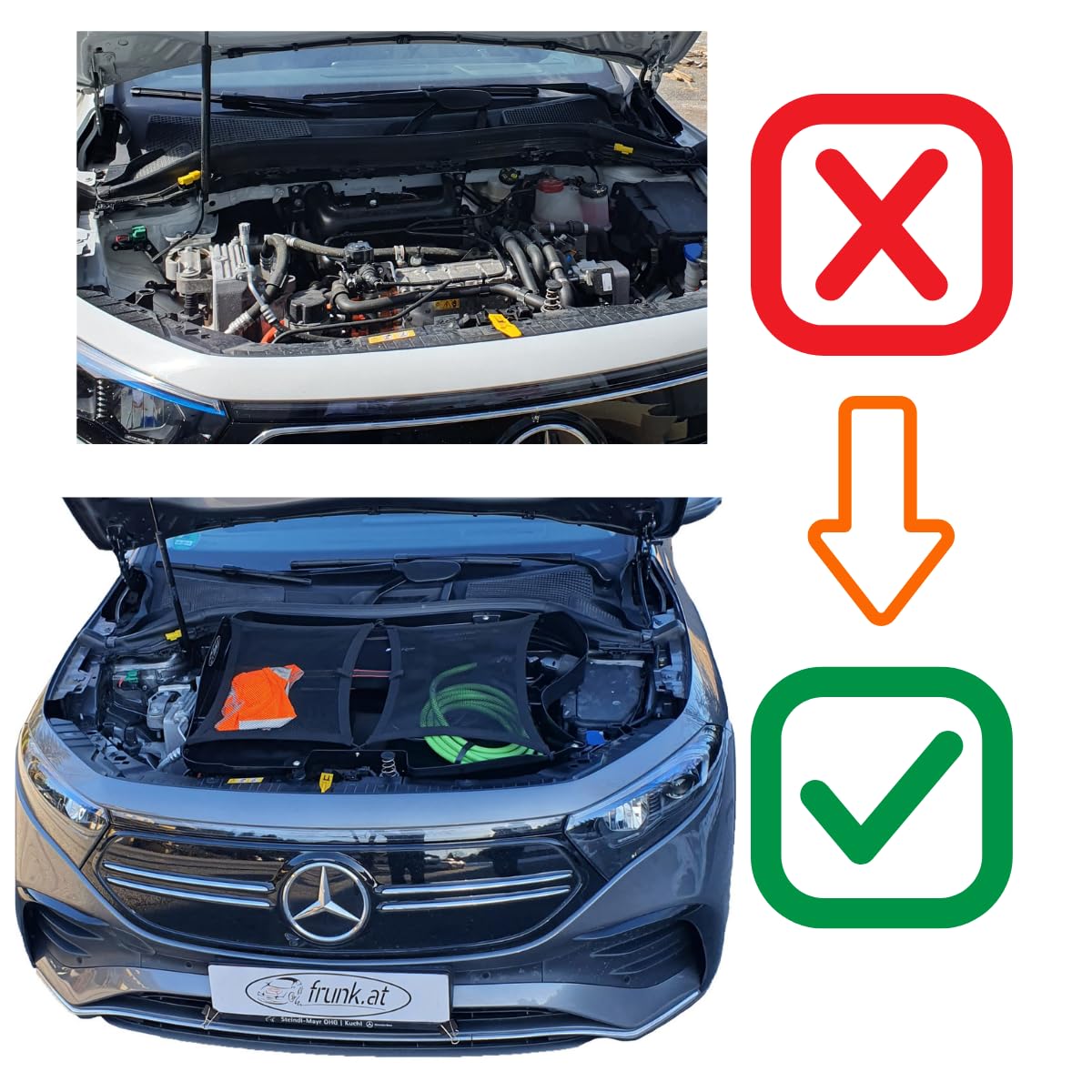frunk | Front Trunk | vorderen Kofferraum | kompatibel für Mercedes EQA 05/2022- | Erweiterter Front-Stauraum | aus brandhemmenden Stoff ABS-V0 gefertigt | Perfekt für Ladekabel & Zubehör