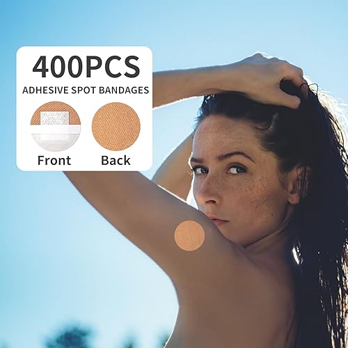 Miniatura 2 de 400 vendajes adhesivos redondos de tela elástica de 1 pulgada con almohadilla antiadherente para manos, brazos y heridas pequeñas, 4 cajas