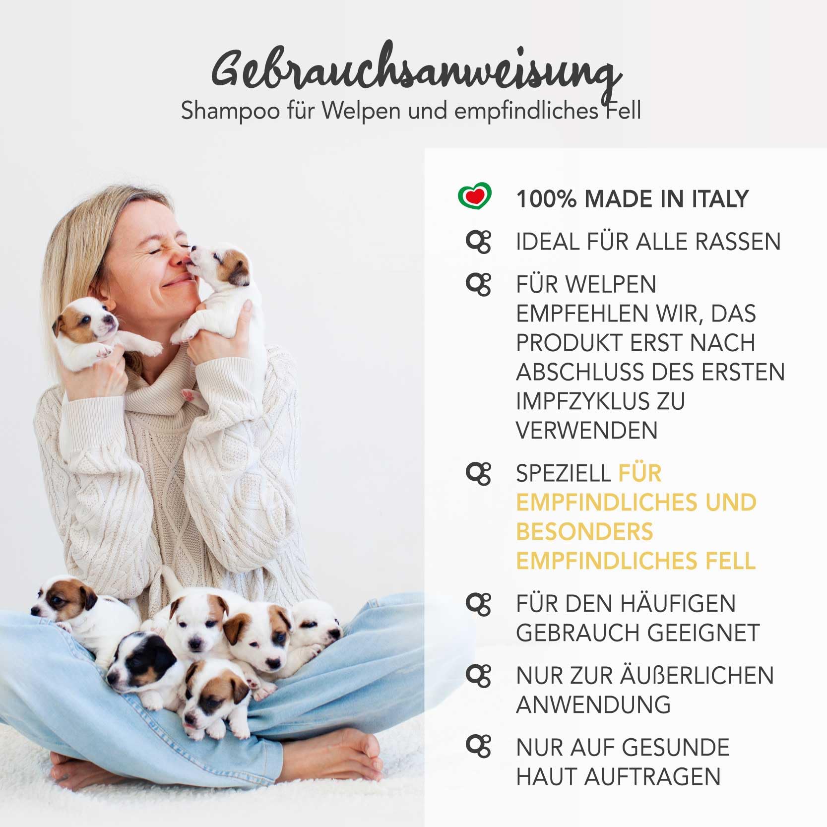YUUP! - Welpen Shampoo Hunde und Katzen für Sensible Haut, 250 ml, Hundeshampoo sensitiv: nährt Fell, spendet Feuchtigkeit & sorgt für Glanz