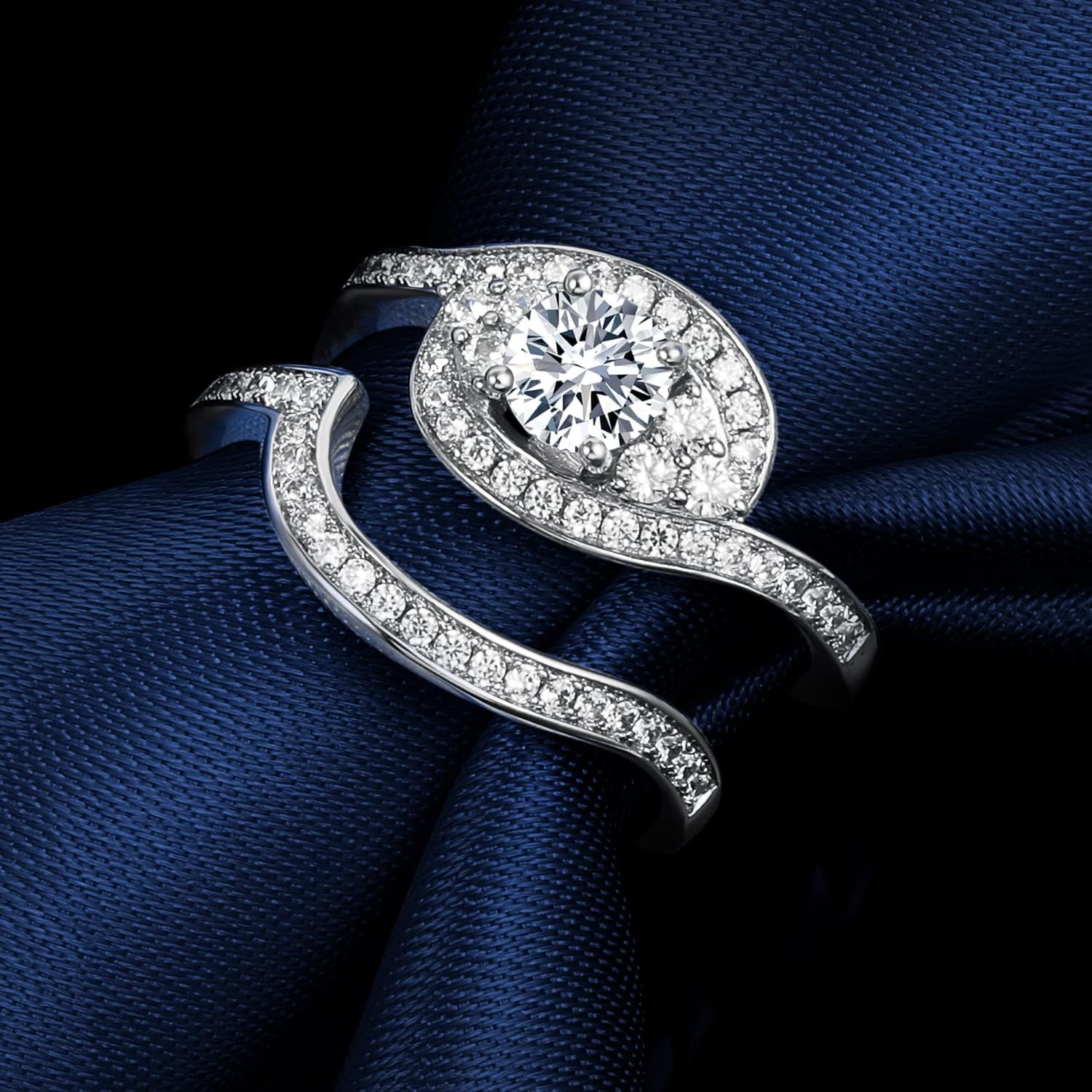 MDFUN Two-In-One Wedding Engagement Promise Eternity Ring for Women 18K White Gold Plated Cubic Zirconia Size 5-10 - Image 4