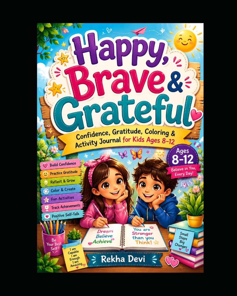 Happy, Brave & Grateful: Confidence, Gratitude, Coloring & Activity Journal for Kids Ages 8–12