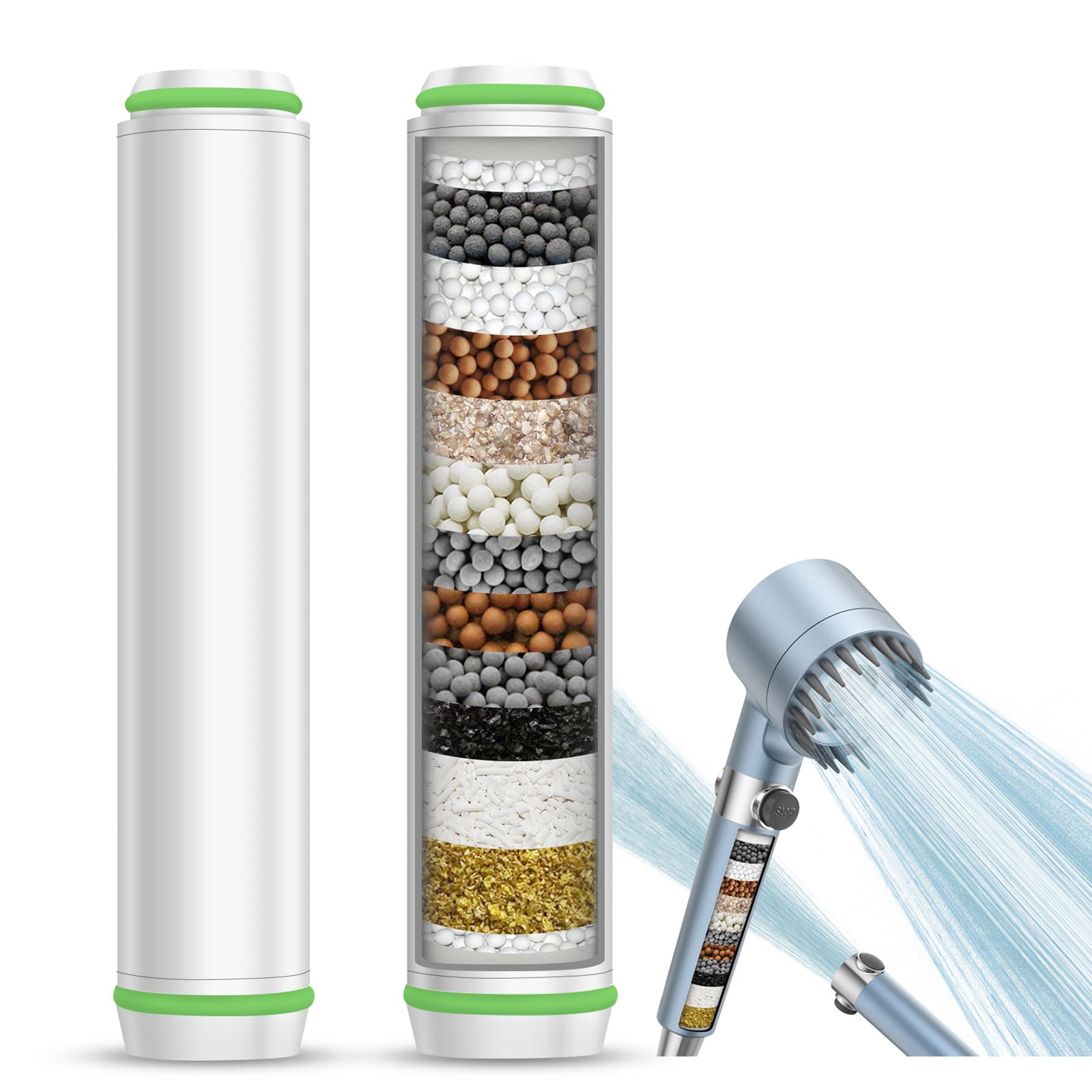 2 Pack Shower Filter for Hard Water, Only for Asin:B0CX94PPVQ, B0D9VR54ST, Digiroot 15 Stage Water Softener Shower Head Filter Replacement Cartridge with Vitamin C, Reduces Chlorine, Fluoride