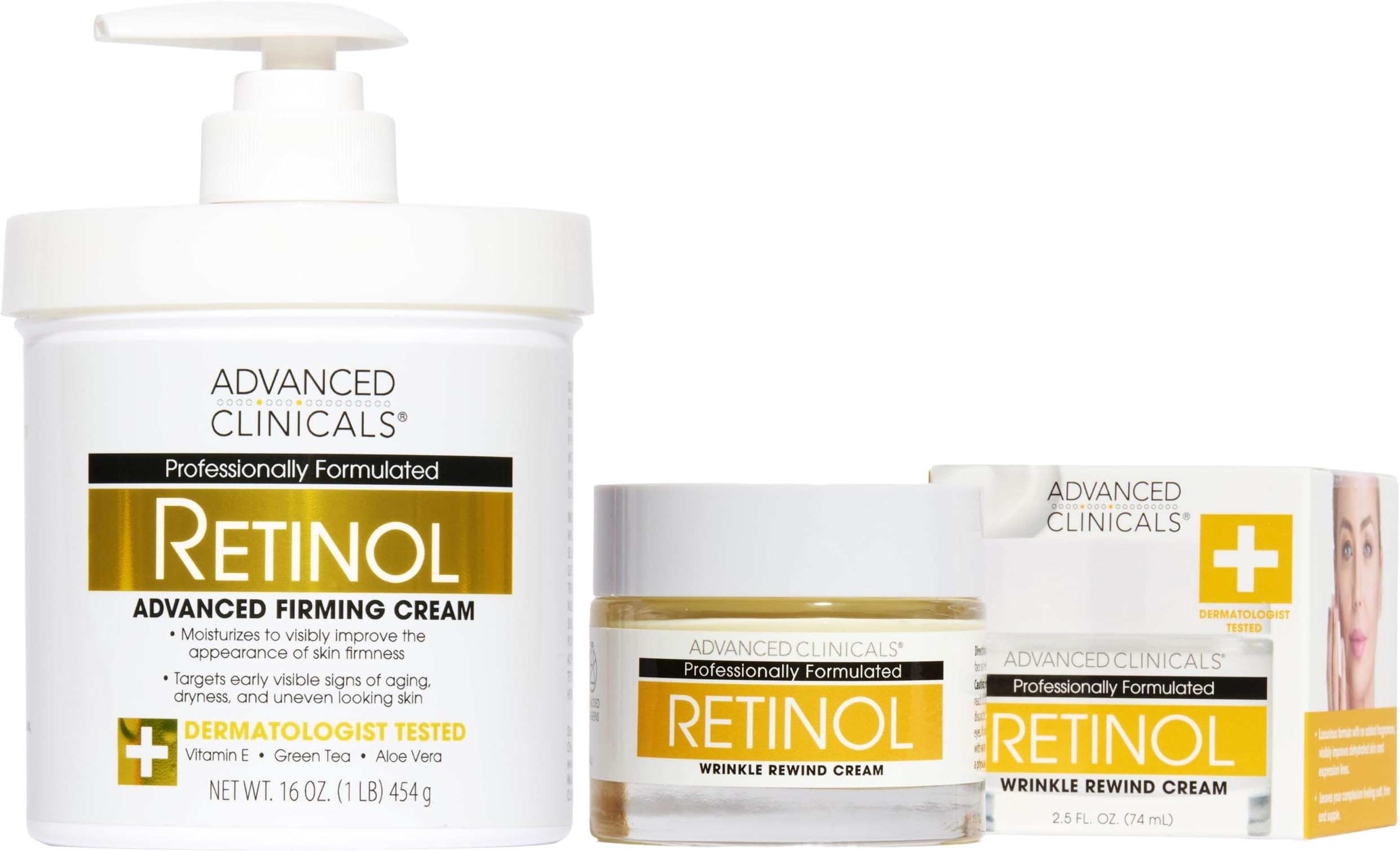 Advanced Clinicals Retinol Body Cream + Encapsulated Retinol Face Moisturizer 2pc Skincare Set For Women & Men To Reduce Appearance Of Wrinkles + Fine Lines & The Look Of Crepey Skin, 2pc Set
